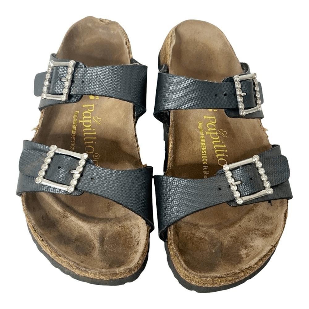 Birkenstock Papillio Black Rhinestone Double Strap Slide Sandals Size 36/6