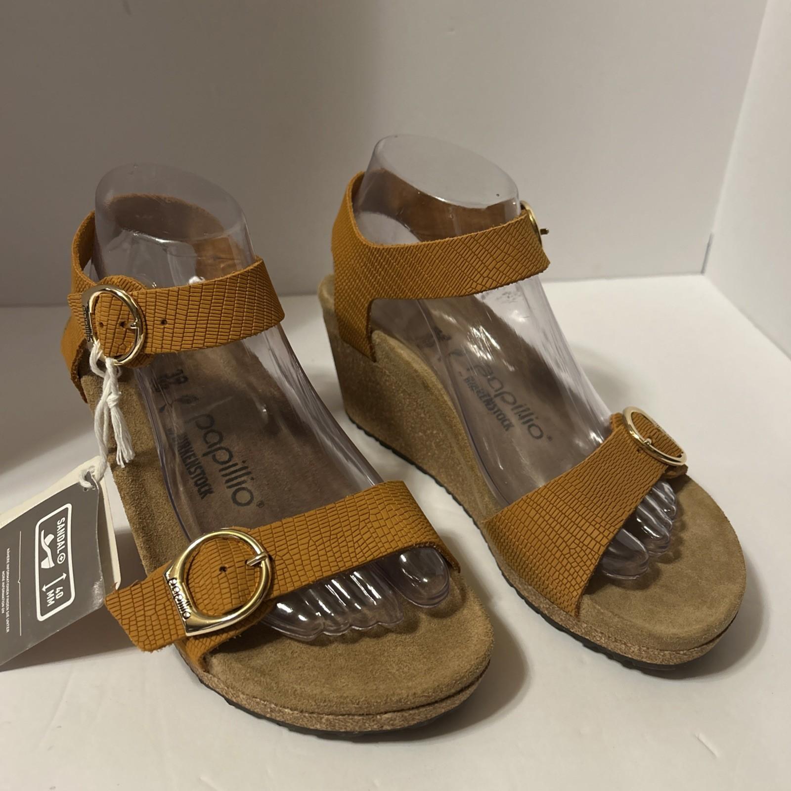 Birkenstock Papillio Wedge Soley Embossed Leather Sandal Size 39 Women 8N New