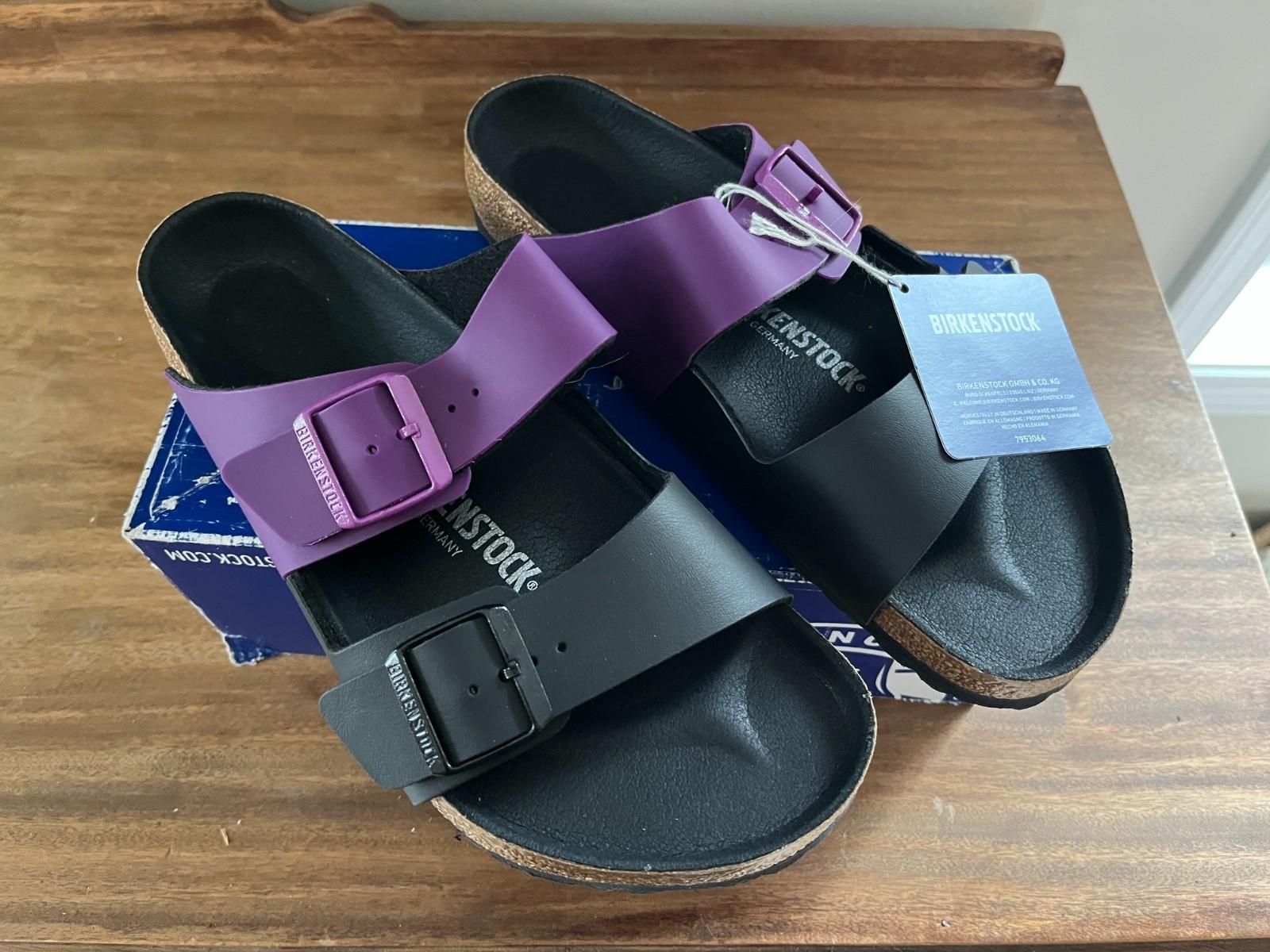 Birkenstock Arizona Split Icy Bright Violet/Blk Birko Flor Regular sz US 11-NWB