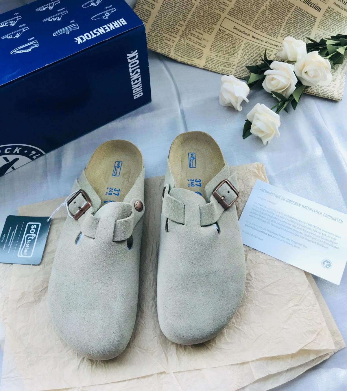 Birkenstock Boston Taupe Soft Footbed Suede Leather Unisex Clog Sandals EU37-45