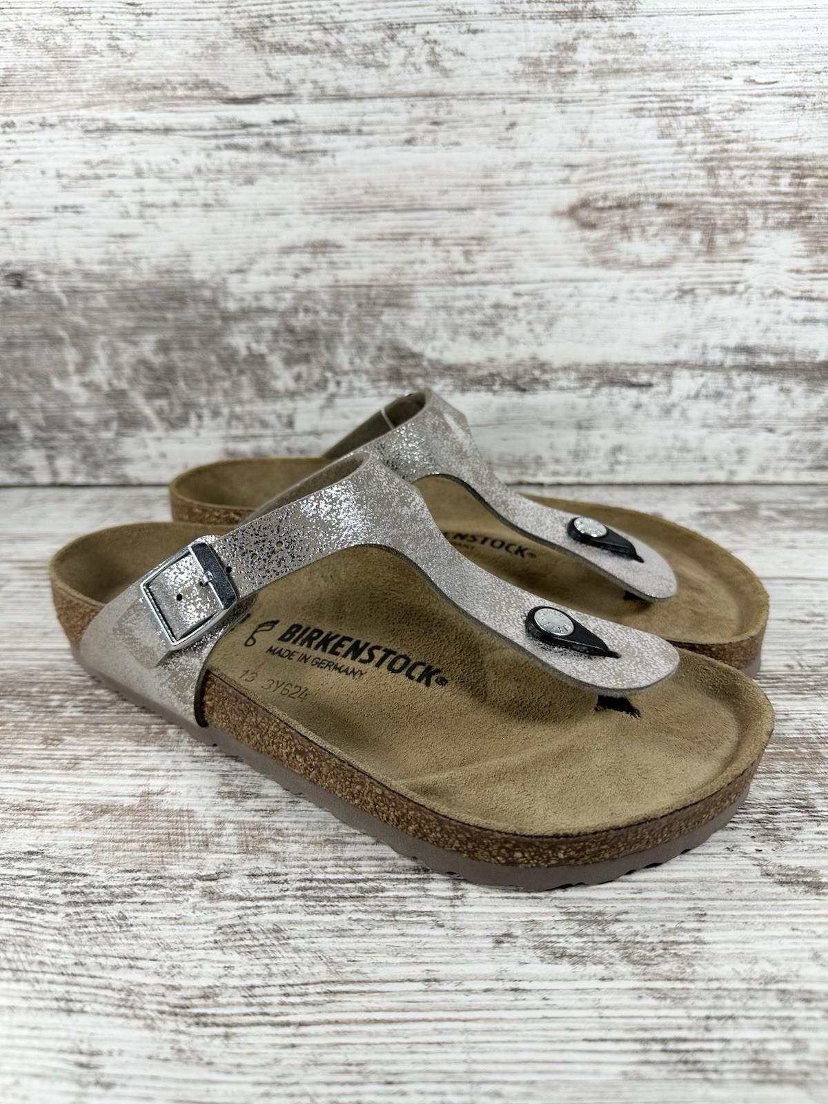NEW Womens Birkenstock Gizeh Washed Metallic Silver Thong Sandals Sz EUR 38/US 7
