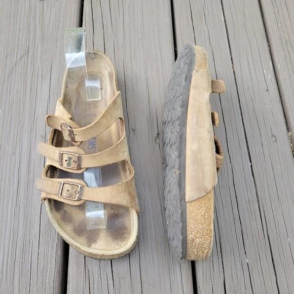 Birkenstock Florida Soft Footbed Oiled Leather Tobacco Brown 3 Strap Cork Sandal