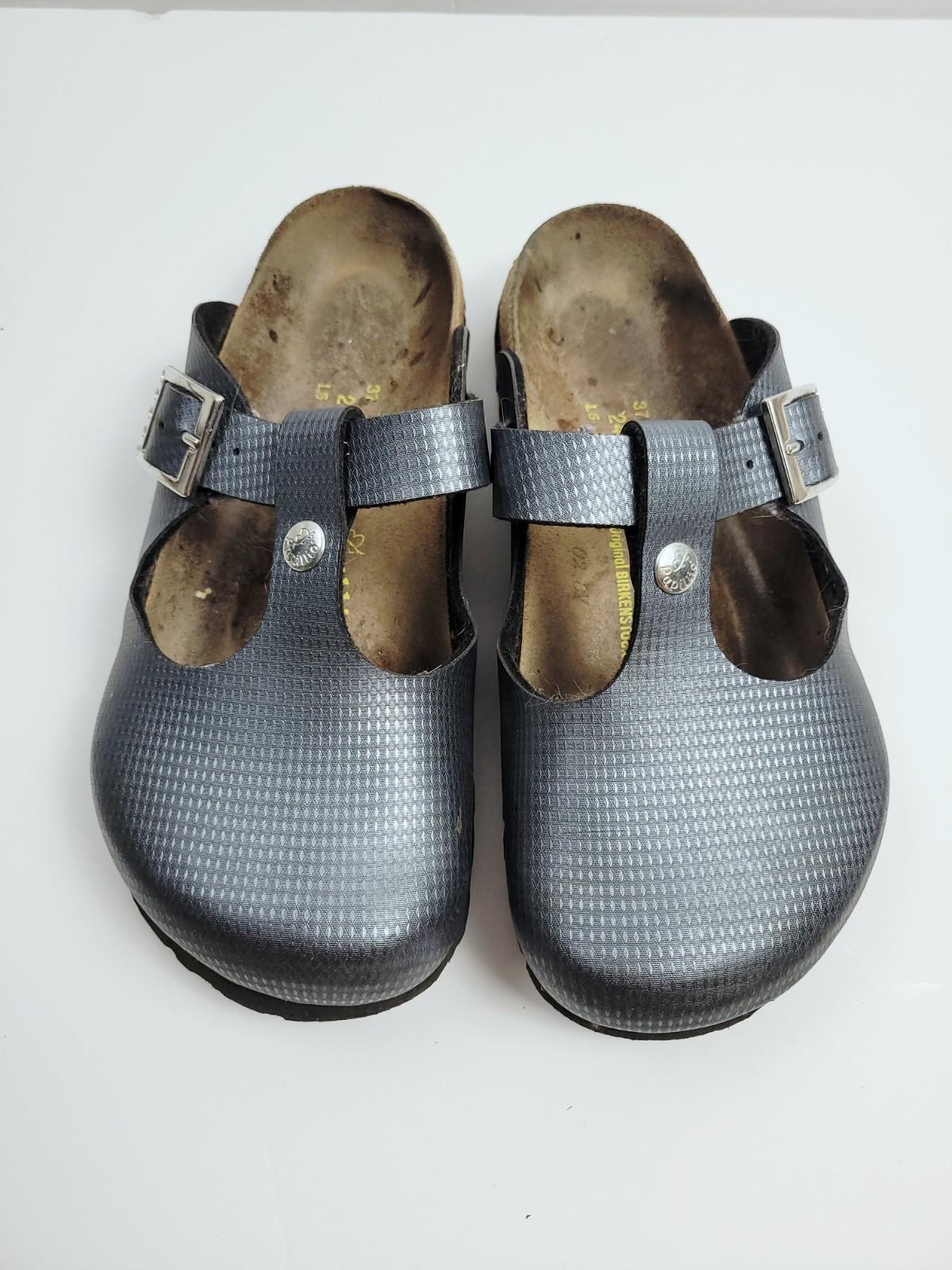 Birkenstock Papillio Gun Metal Gray Rhinestone Buckle Lthr Clogs Shoes Ladies 37