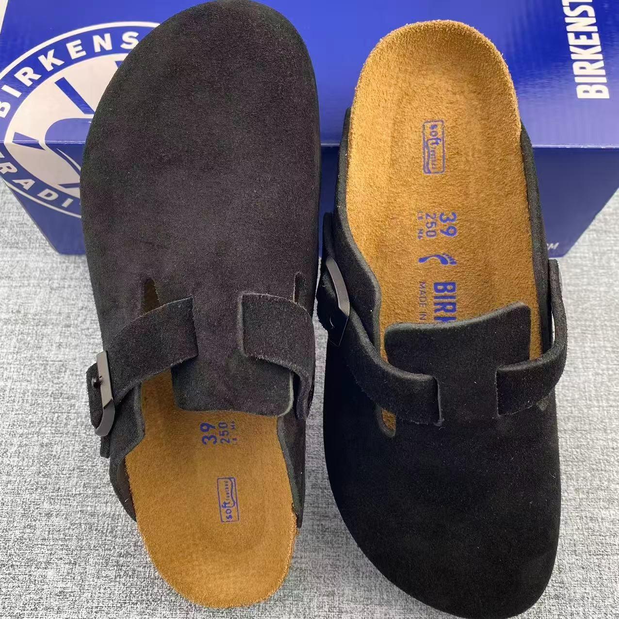 Birkenstock Boston Black Suede Leather Soft Footbed Unisex Shoes Clogs EU 37-45