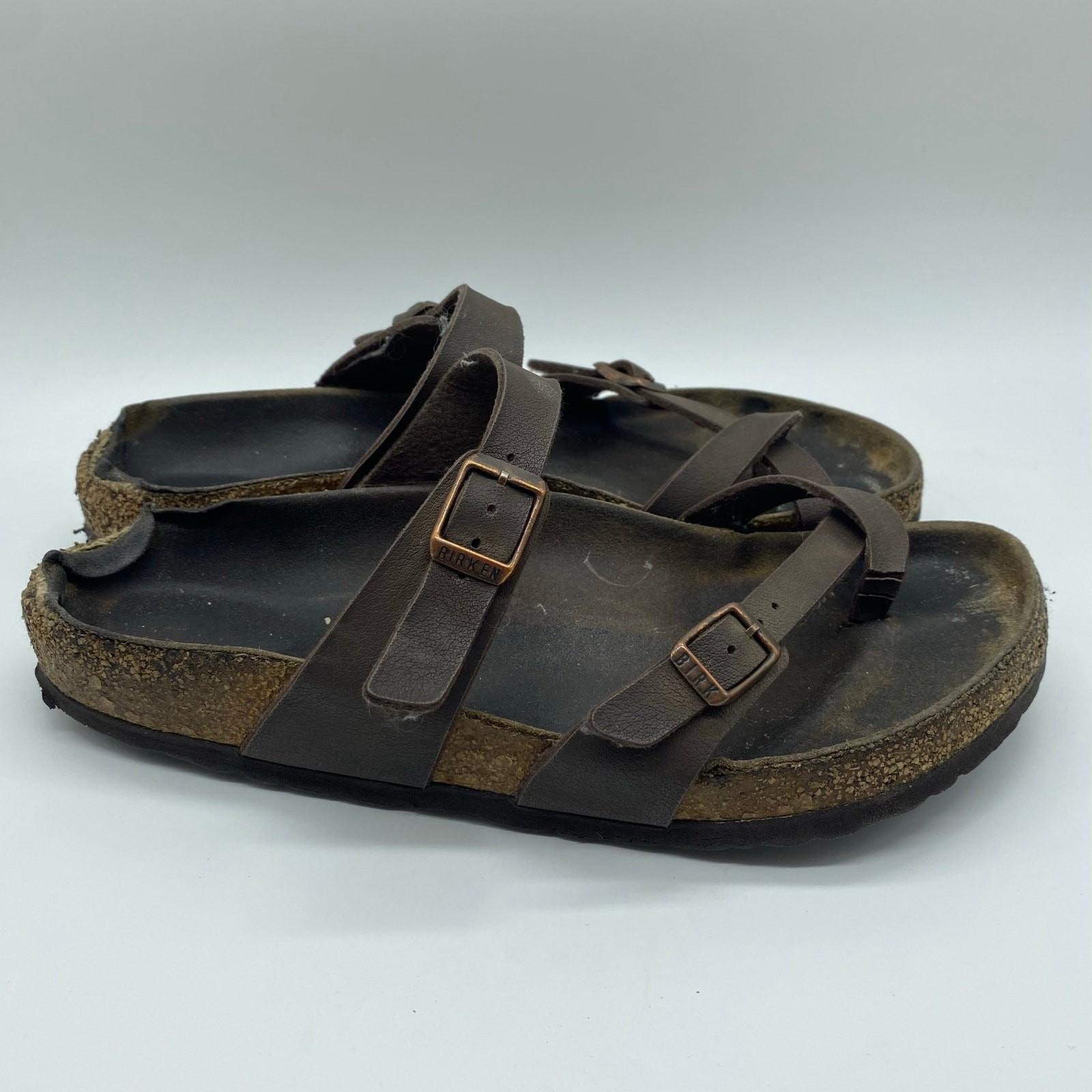 Birkenstock Dark Chocolate Brown Mayari Strappy Leather Cork Sandals Women 38.5