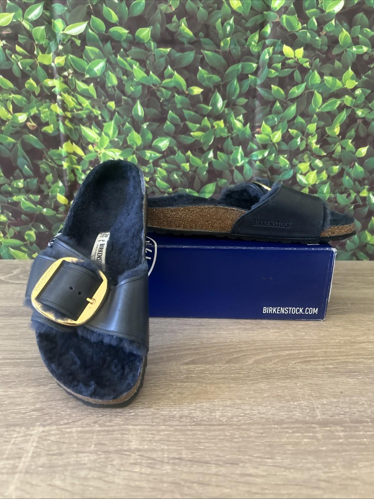 Birkenstock Madrid Big Buckle Genuine Shearling Sandals Midnight 39