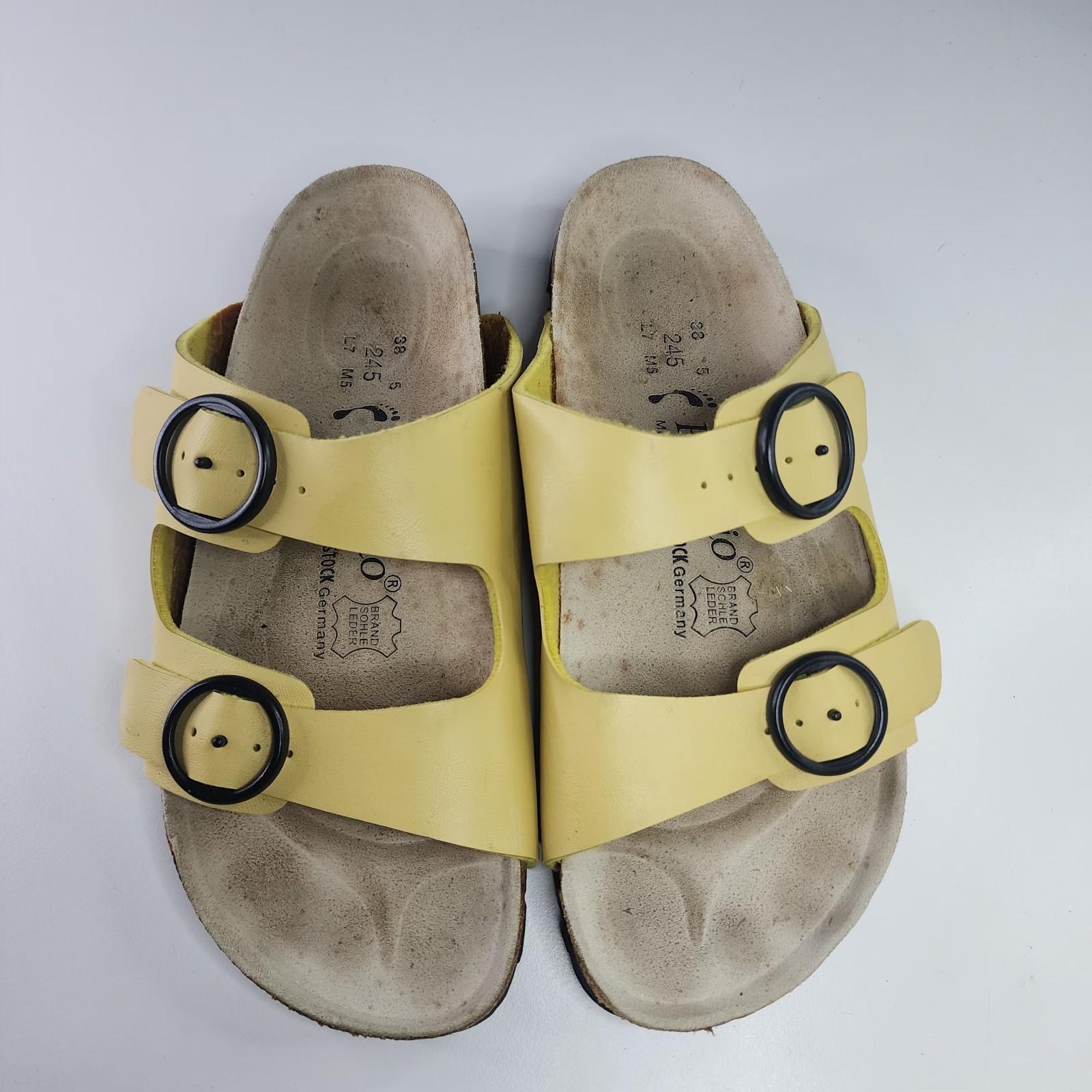 Birkenstock Papillio Arizona Yellow Sandals Big Round Black Buckle EU 38 US 7