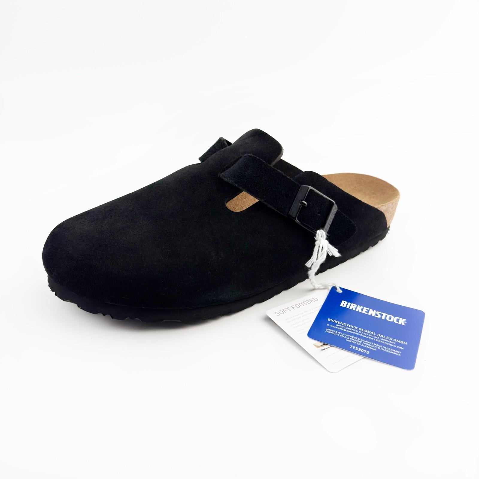 Birkenstock Boston Black Suede Soft Footbed Classic Clogs Women’s Shoes