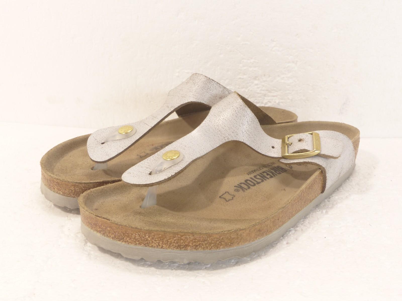 Women’s Birkenstock Gizeh Slip-On Thong Sandals Washed Metallic Silver Size 11
