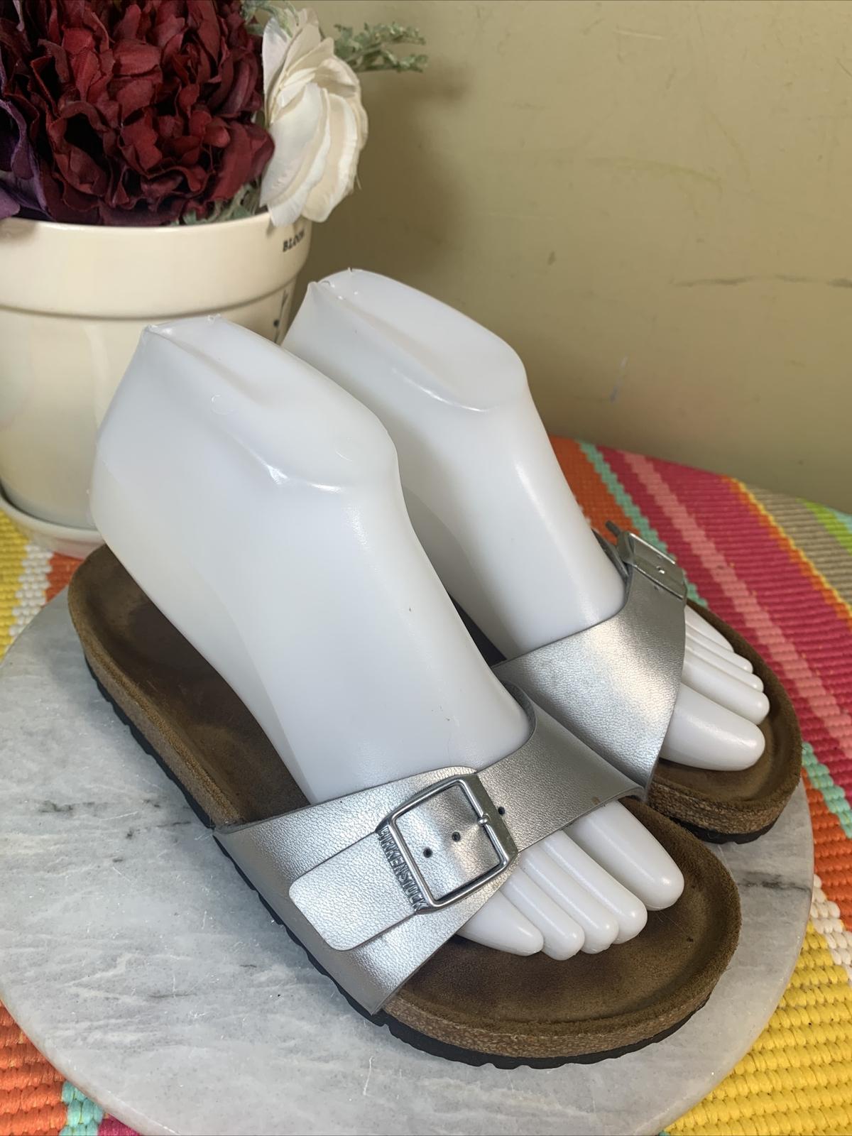 Birkenstock Madrid Silver Metal Leather Slide Sandals Women’s Size EU 37 US 7 M