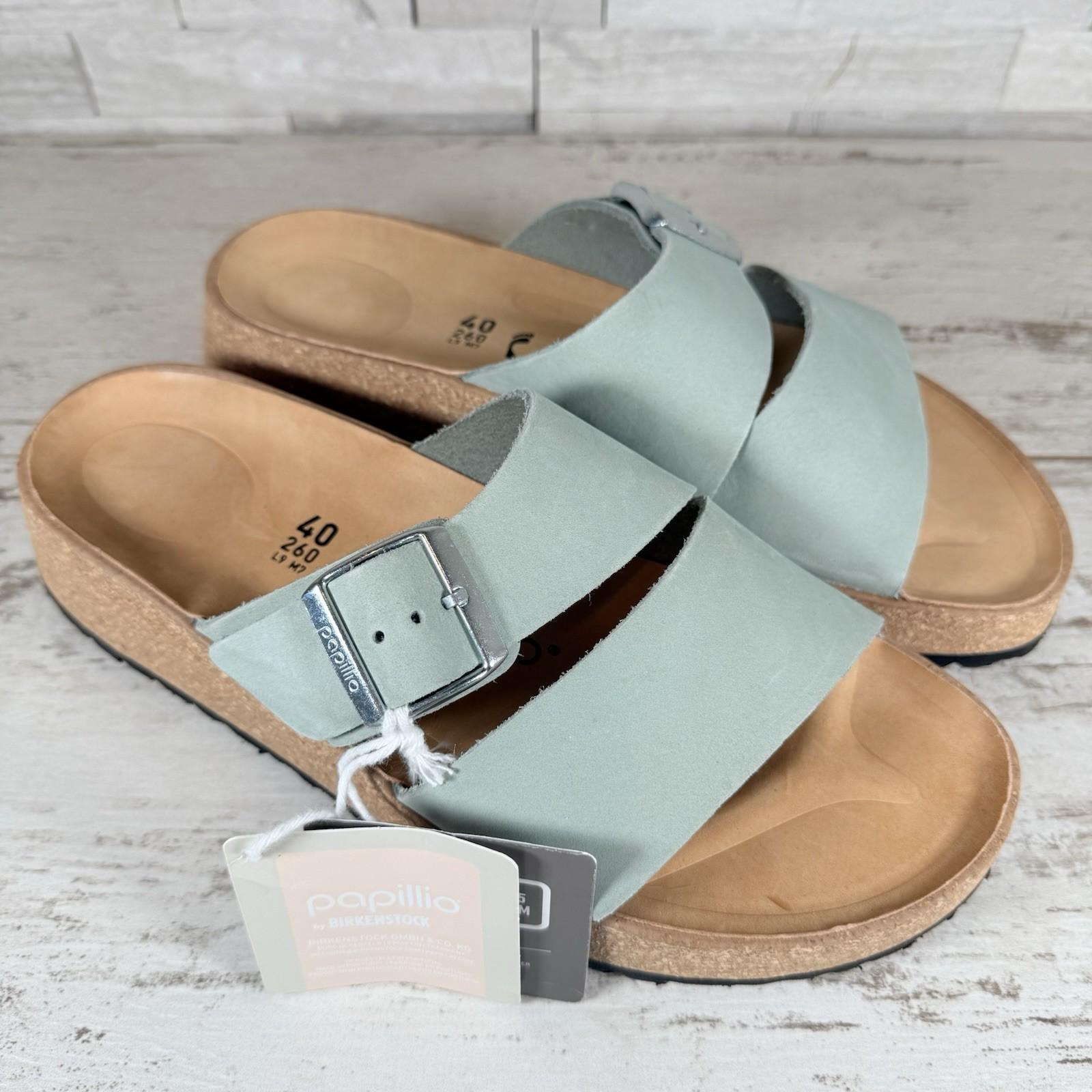 BIRKENSTOCK PAPILLIO ALMINA NUBUCK LEATHER SANDALS PURE SAGE SZ 40/US 9-9.5 NEW