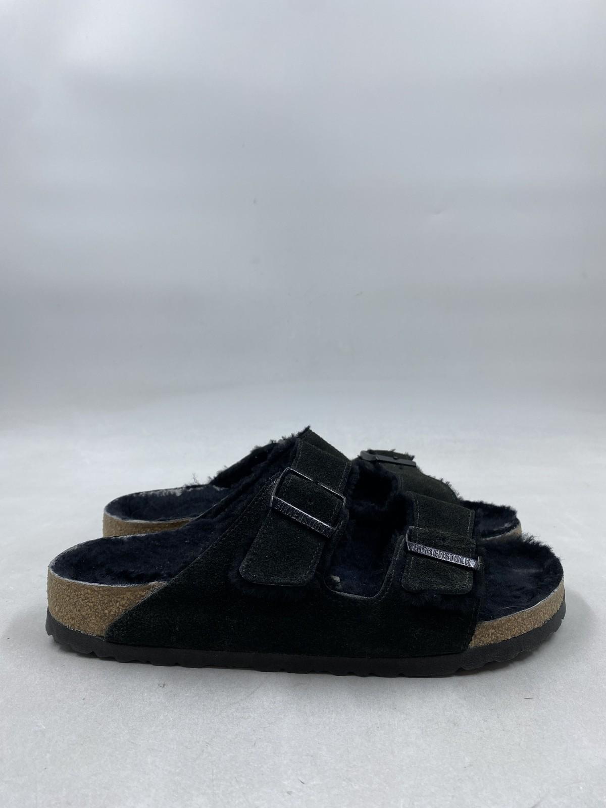 Birkenstock Arizona Black Suede Buckle Slide W 10