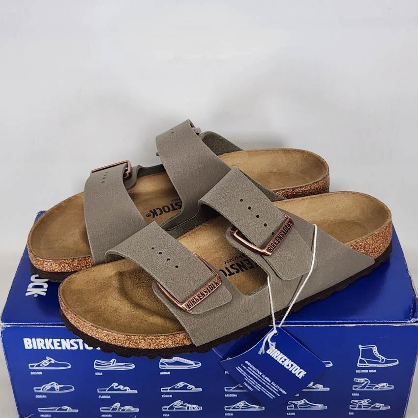 STONE Birkenstock Arizona Birkibuc Birko-Flor Stone Leather Sandals Size 4-11.5