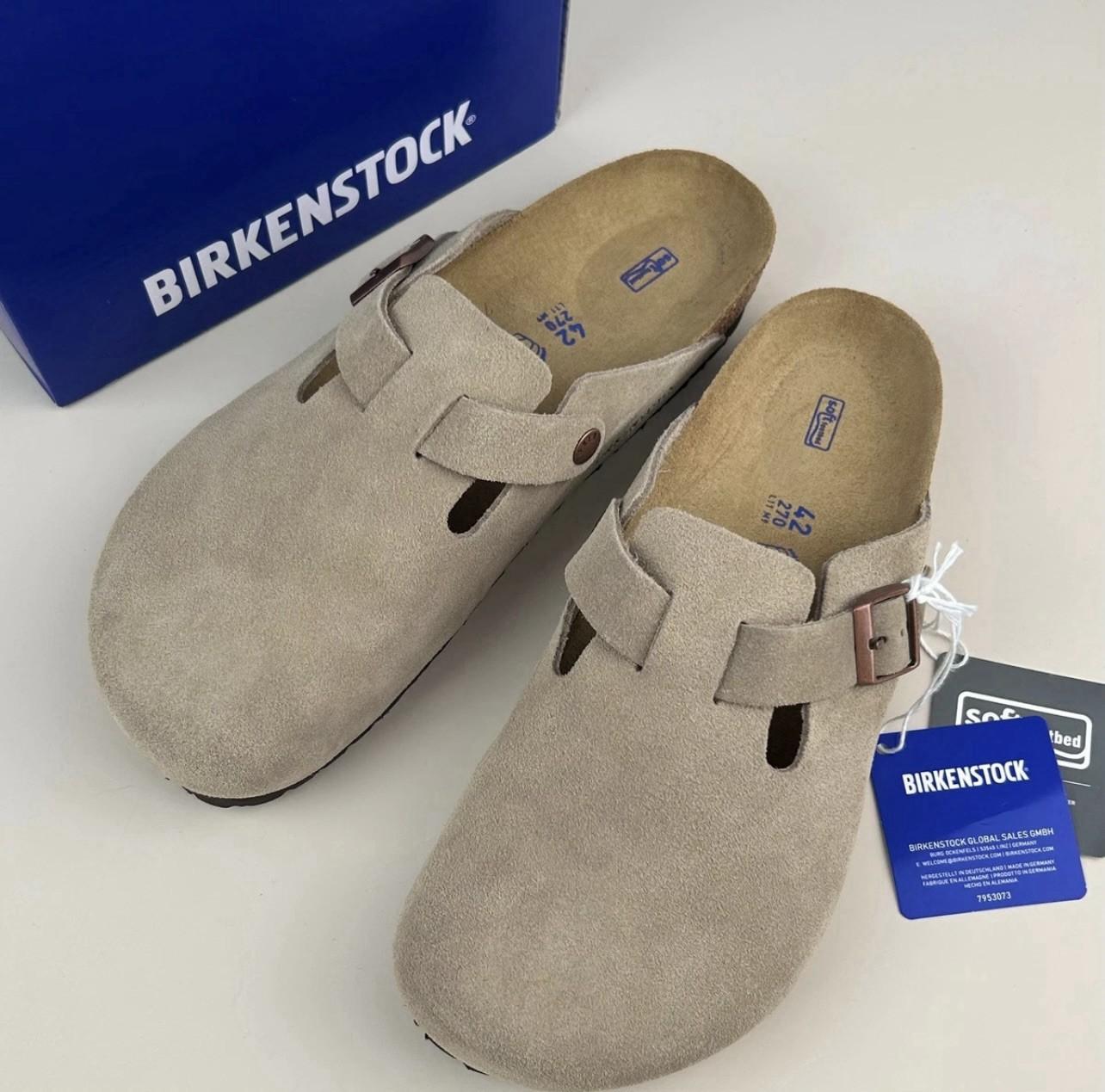 Birkenstock Boston Taupe Suede Leather Soft Footbed Clog Men’s Shoes Size 11