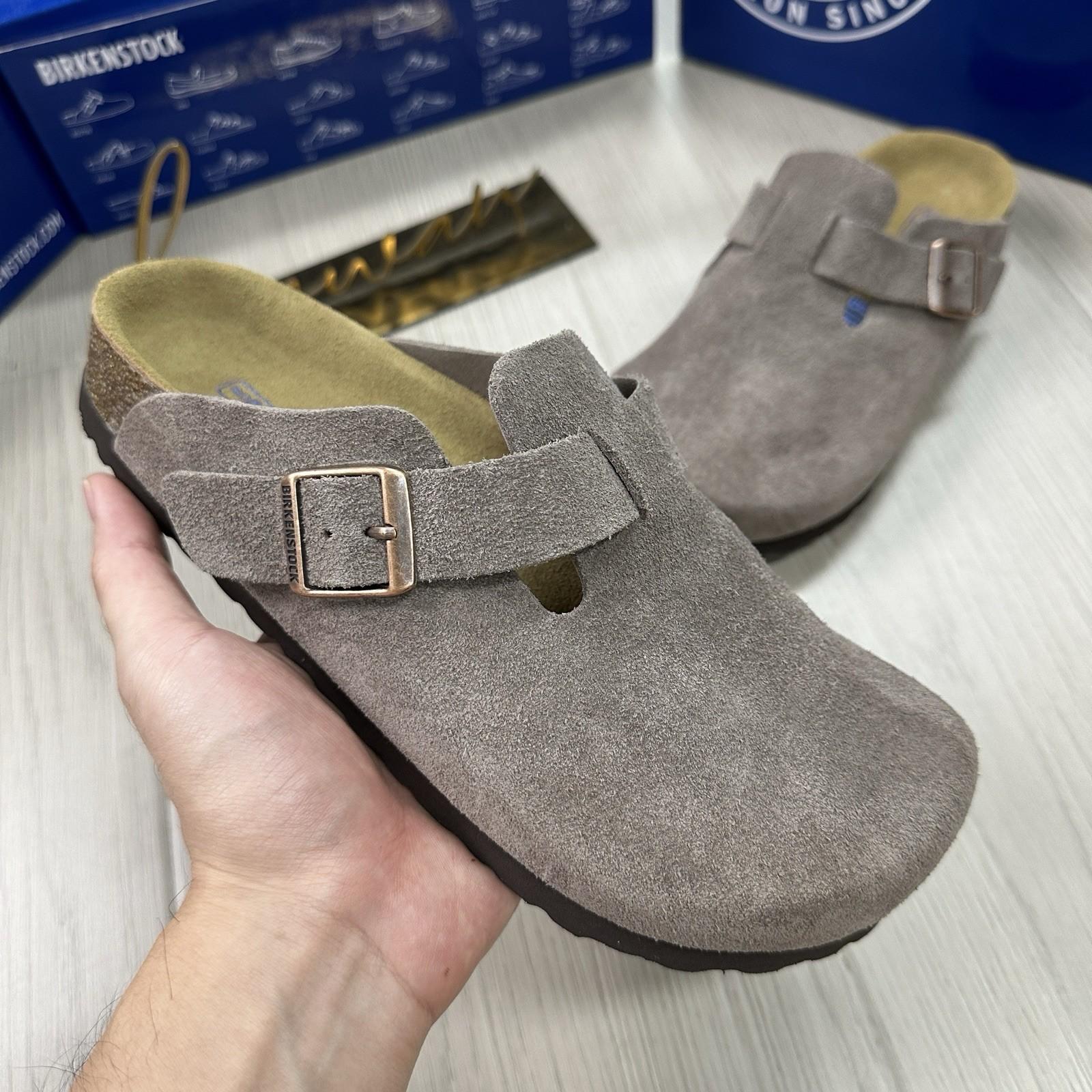 New Birkenstock Boston Dark Grey Suede Clogs