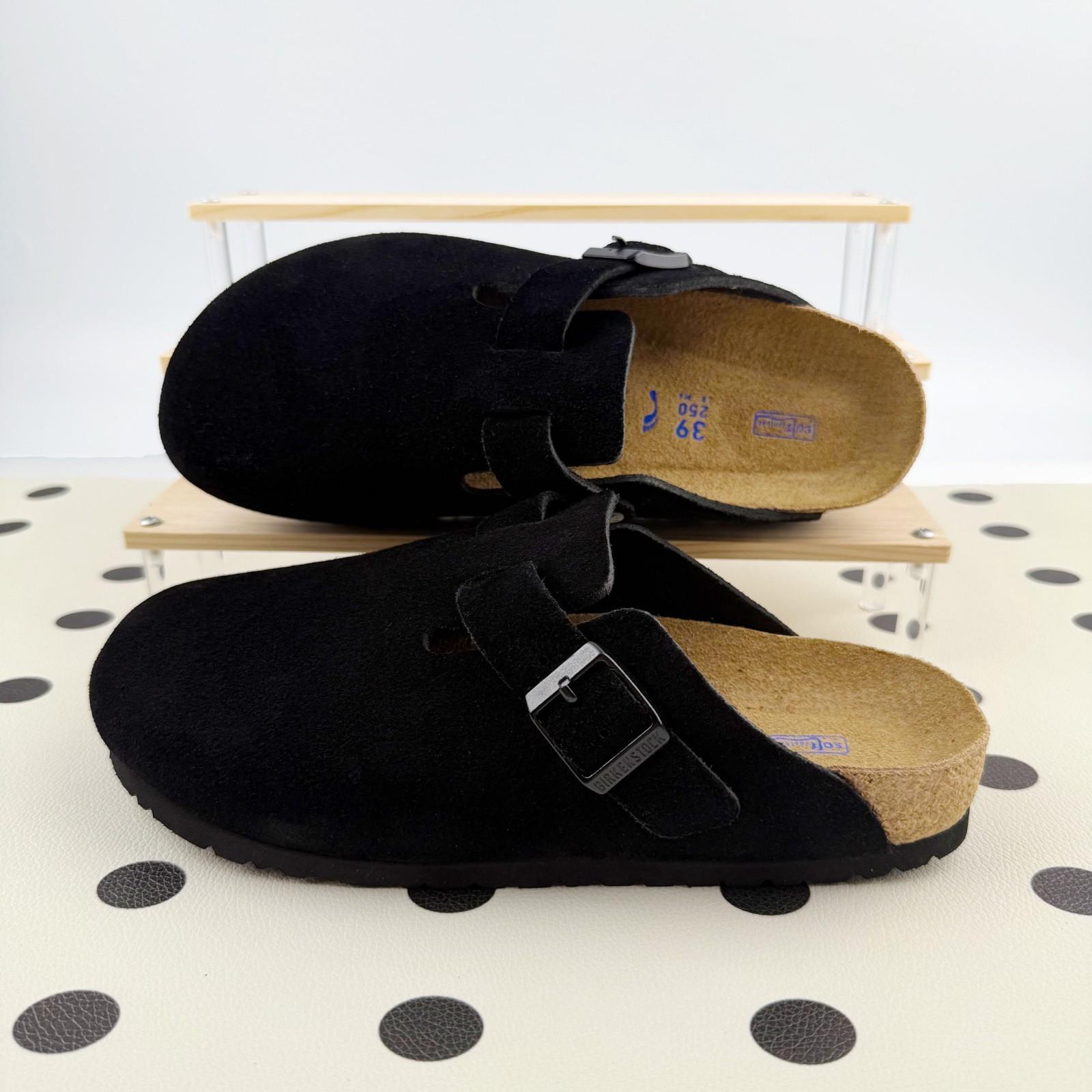 Birkenstock Boston Black Suede Leather Soft Footbed Clog Women and Men Shoes