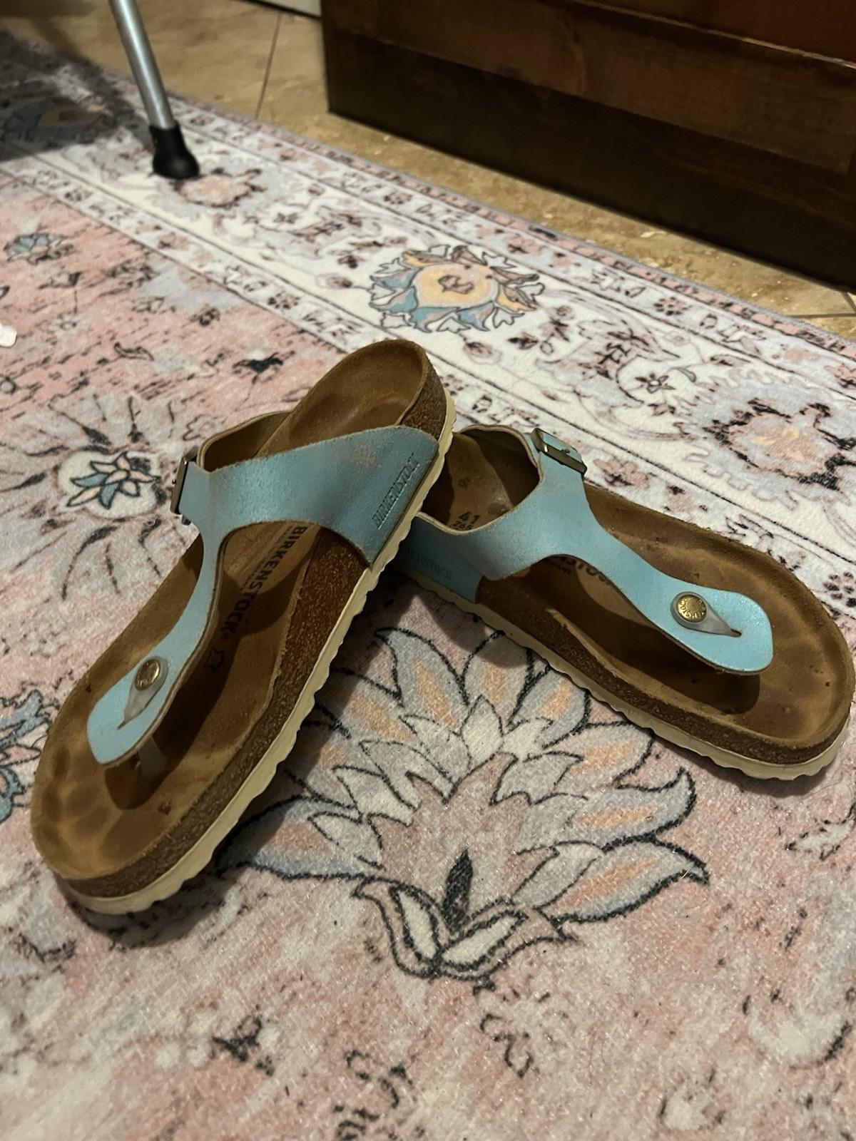 Birkenstock Gizeh Blue Metallic Sandals Buckle Casual Womens Size 41