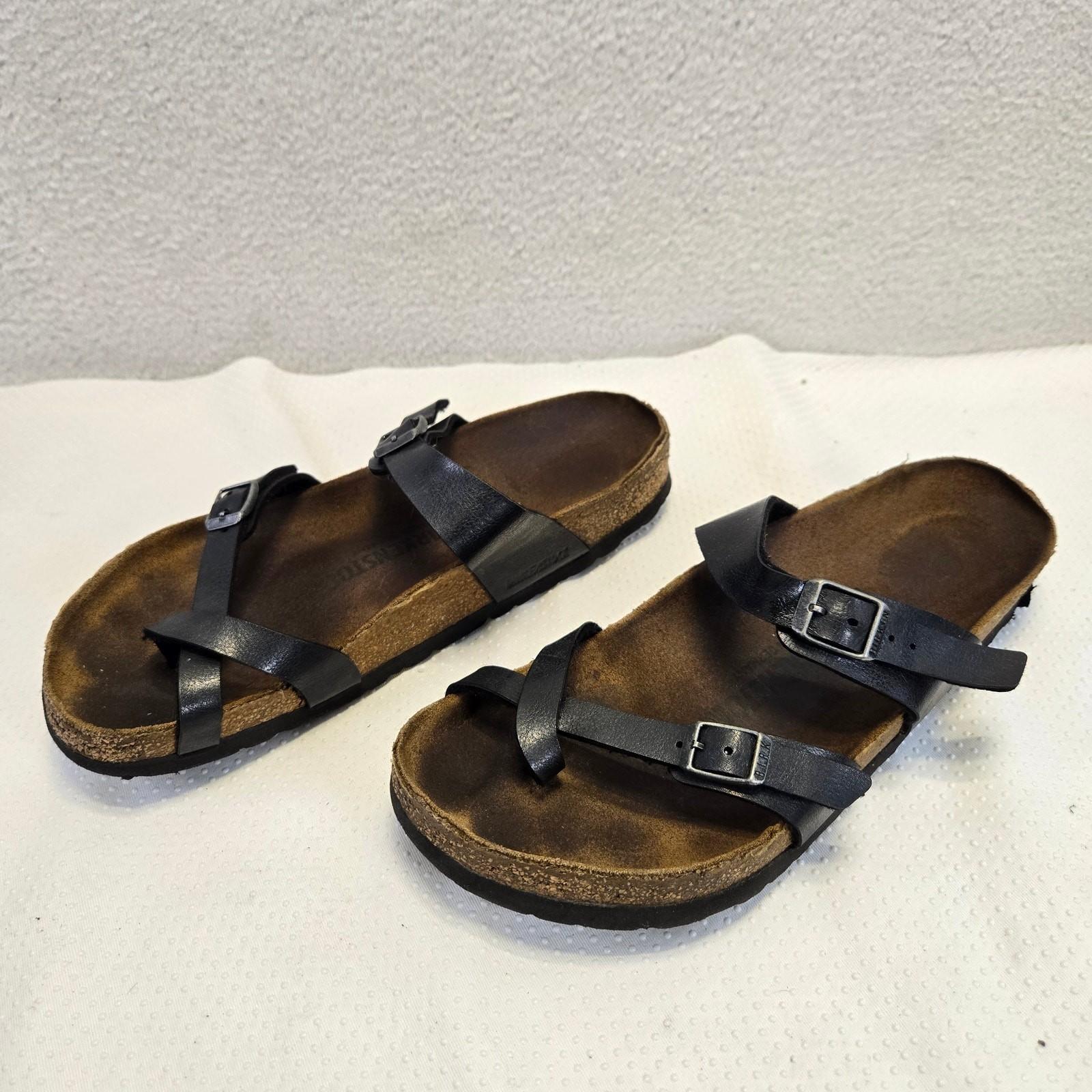 Birkenstock Mayari Birko-Flor Sandals Womens 9-9.5 Black Strap Mens 7-7.5