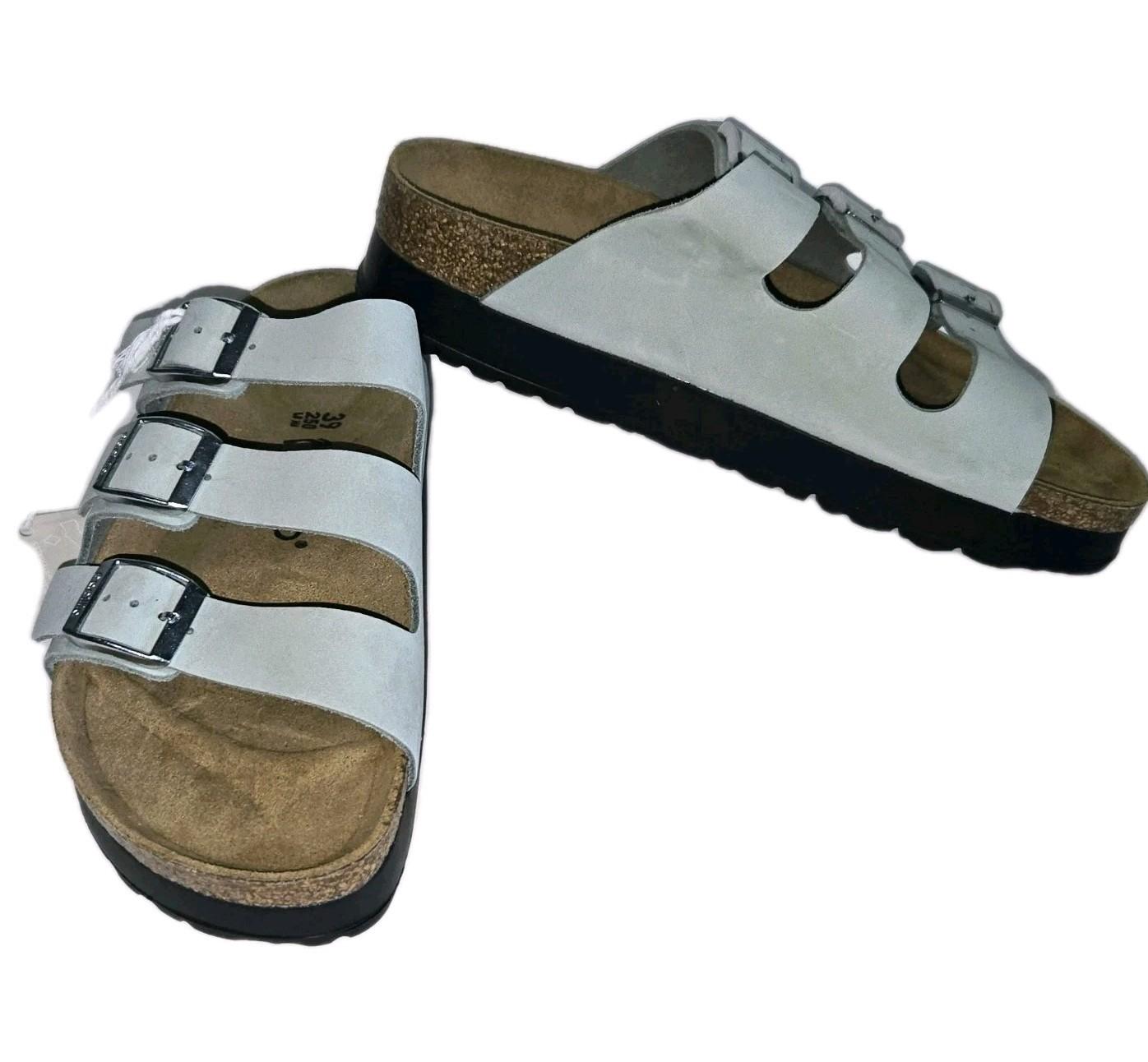 PAPILLIO BIRKENSTOCK FLORIDA PLATORM SLIDE SANDAL BLUE-GREY 39 8-8.5 $140