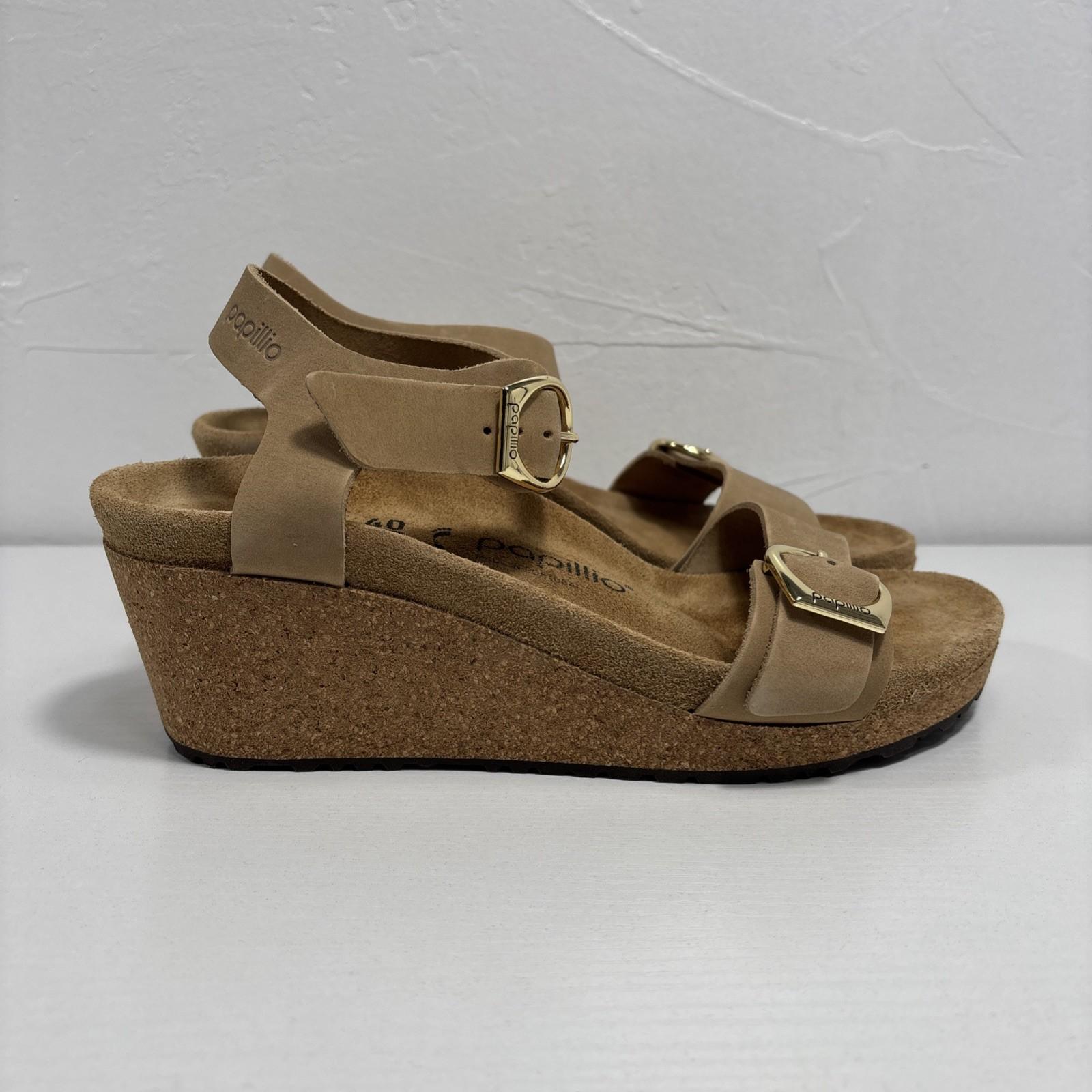 Birkenstock Papillio Soley Ring Womens Sz 9 Sandcastle Buckle Up Wedge Sandals