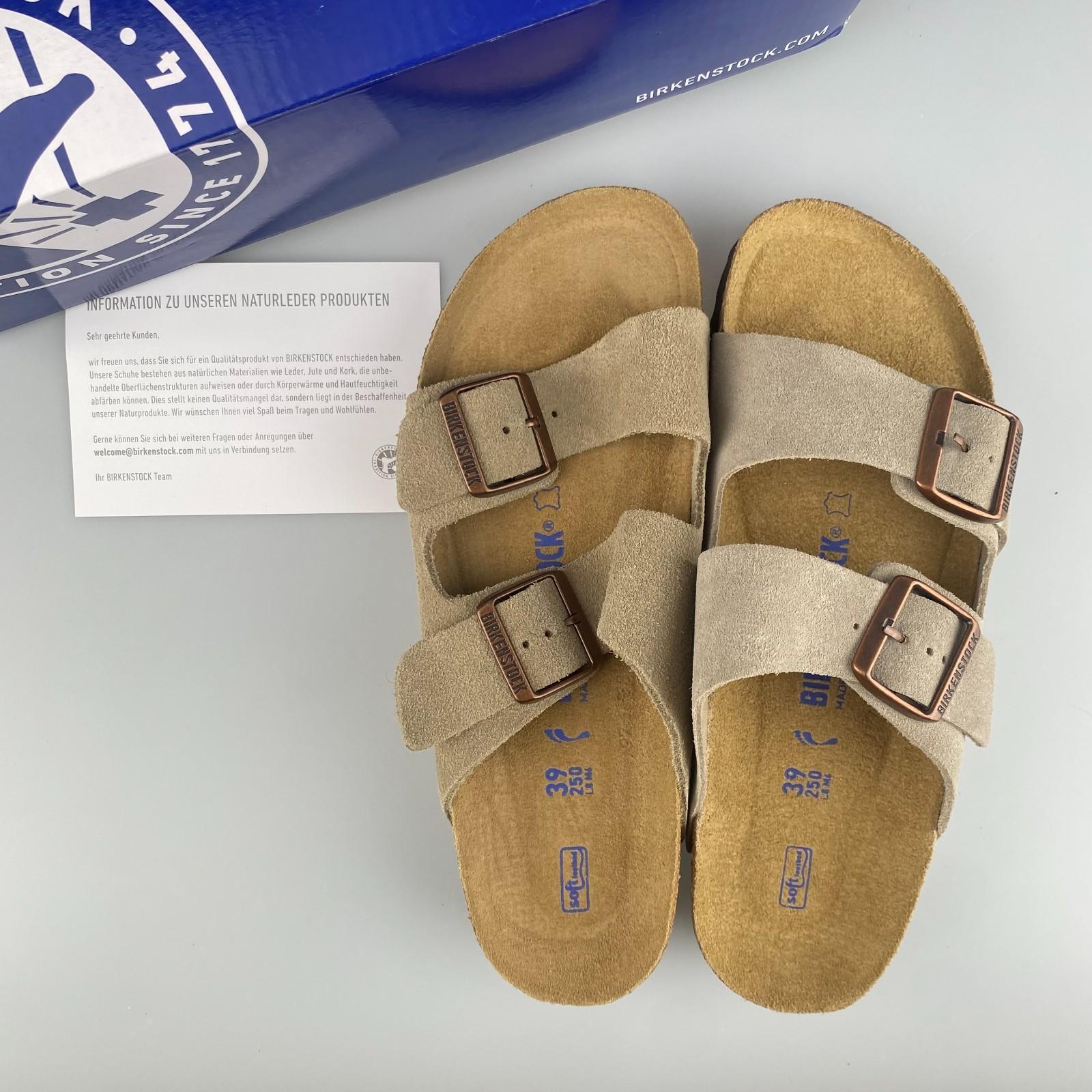 Birkenstock Arizona Soft Footbed Sandals Taupe Suede Adjustable Buckles EU37-45