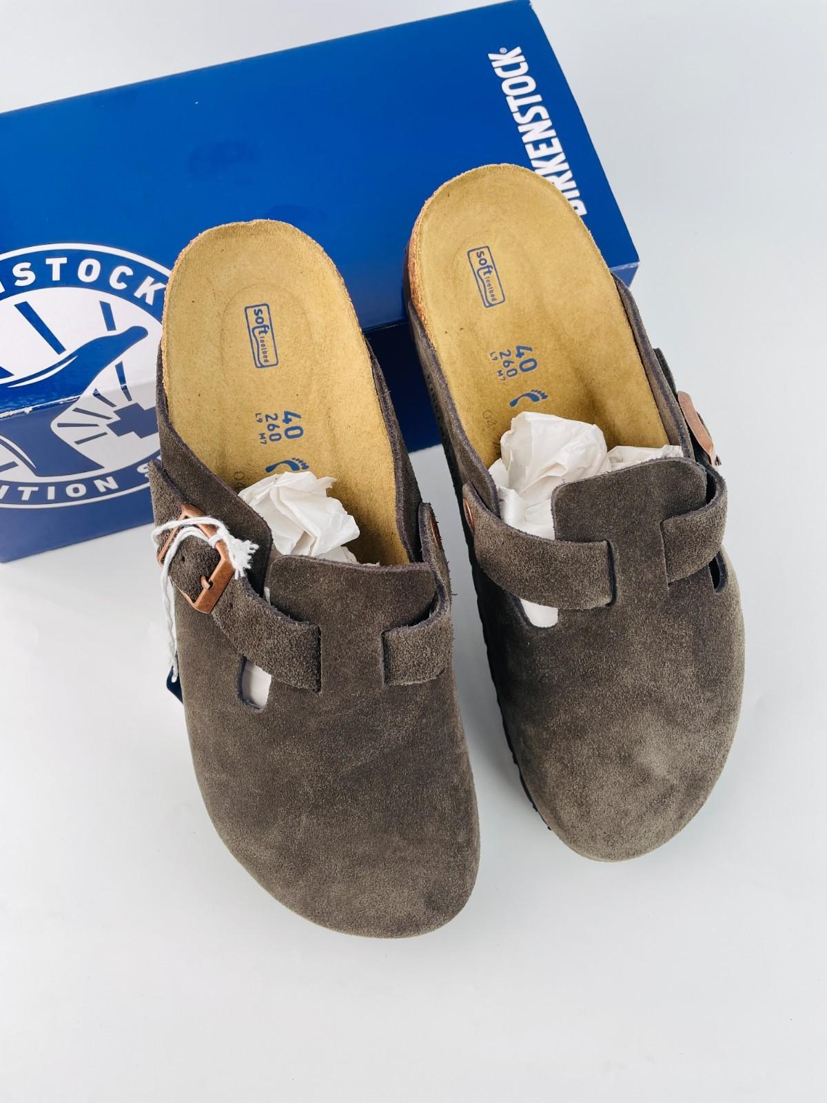 Birkenstock Boston Mocha Suede Leather Soft Footbed Clog Unisex Slippers New