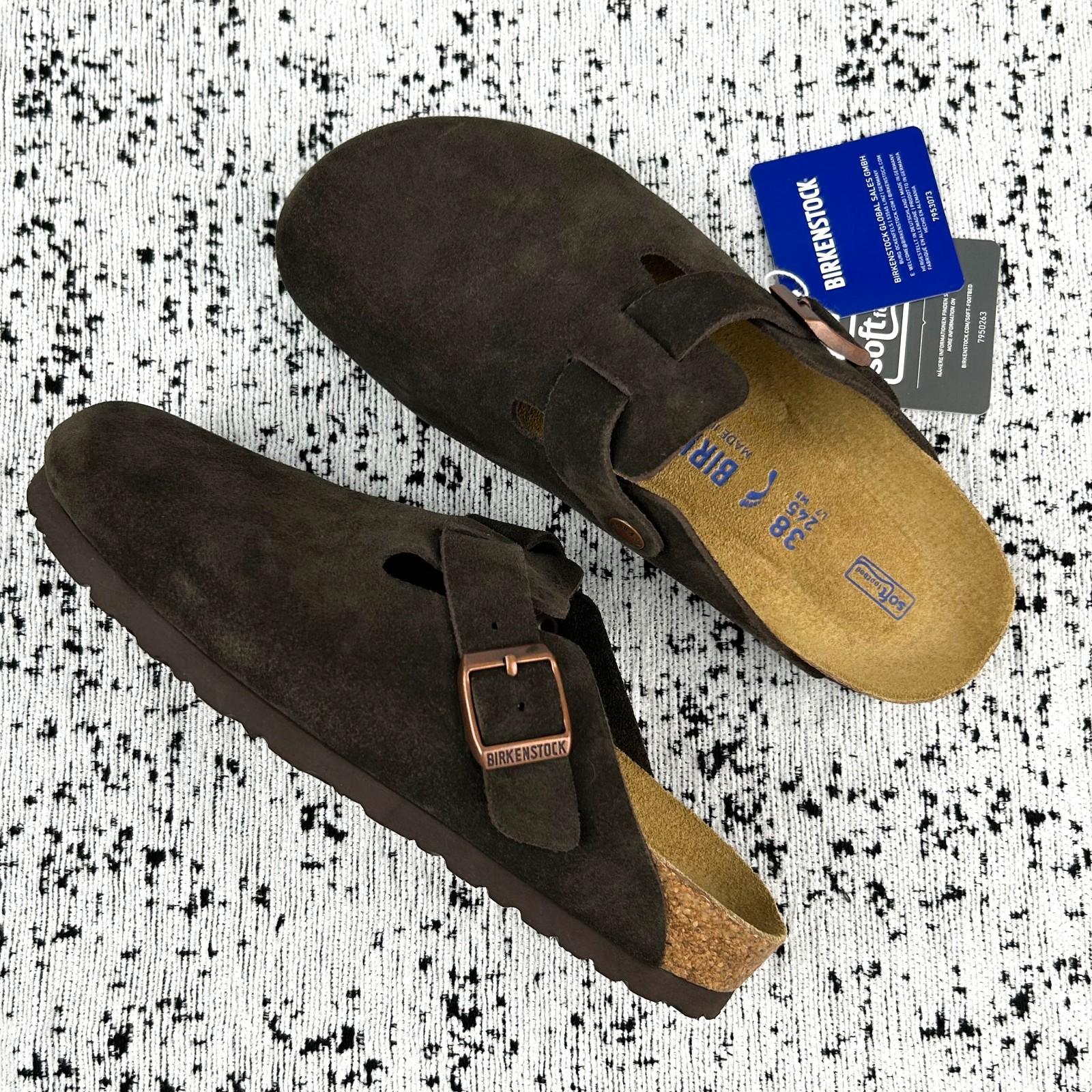 Birkenstock Boston-Mocha Soft Footbed Suede Leather Unisex Clog Shoes