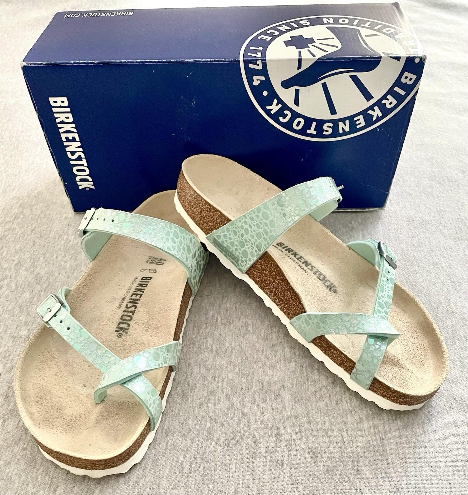 Birkenstock Mayari Sz 40 Metallic stones Aqua Slip On Normal Width Sandals NIB