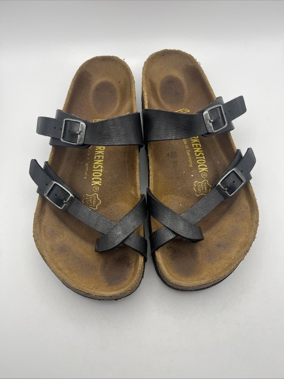Birkenstock Mayari Sandals Size 37 US Women’s  6-6.5 Black Toe Loop Birko Flor