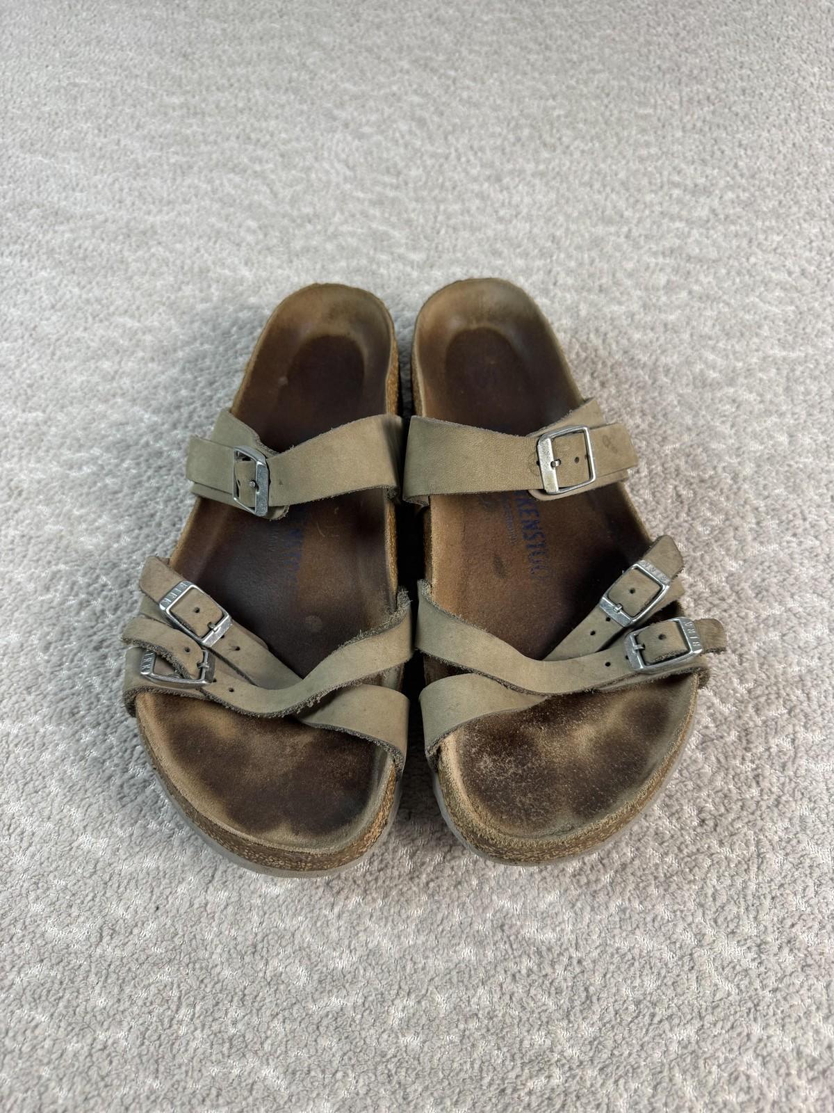Birkenstock Mayari Sandals Womens Size 10 EU 41 Taupe Toe Loop Cork Buckle EVA