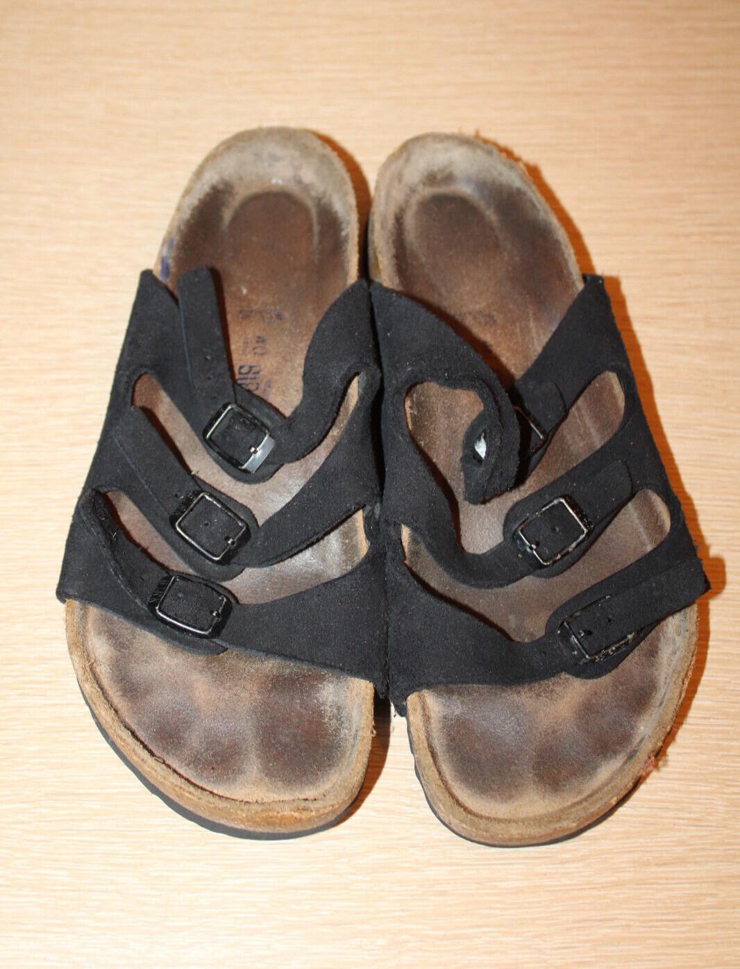 BIRKENSTOCK Florida Black Suede Three Strap Soft Footbed US 9 EU 40 CRACKED CORK