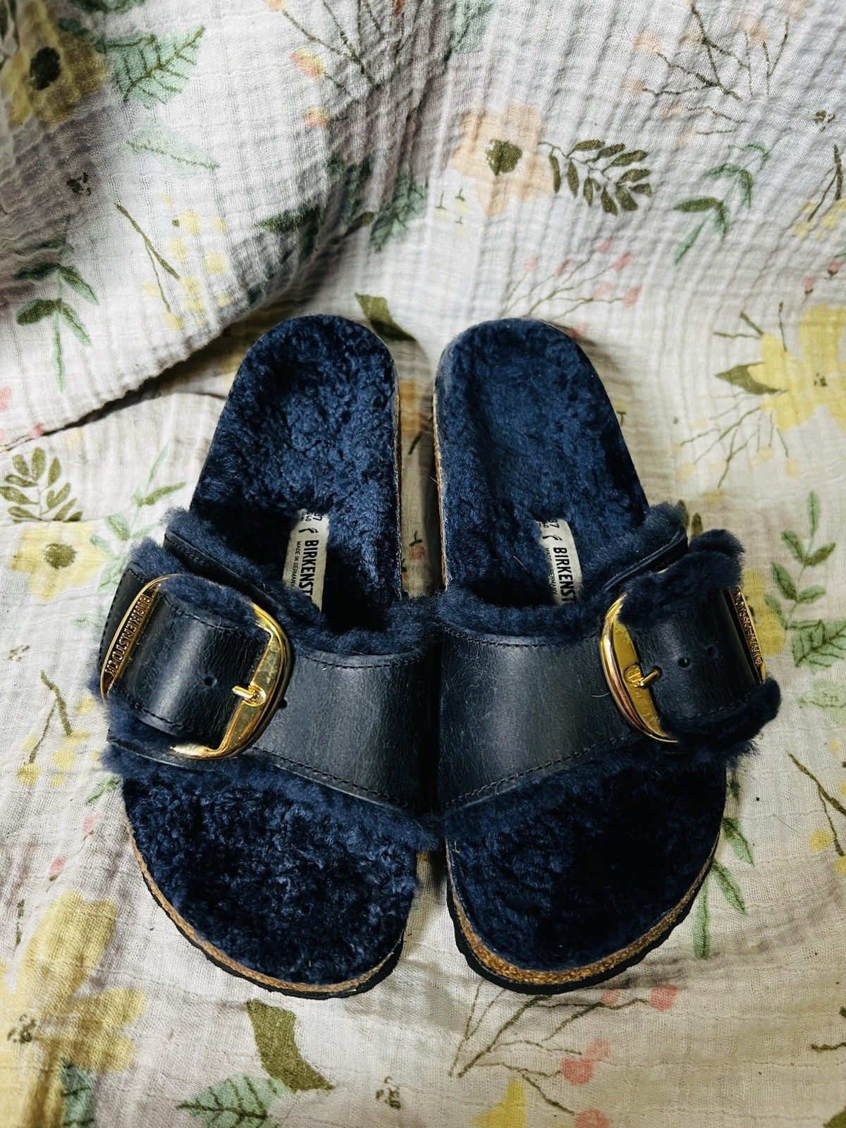 Birkenstock Madrid Big Buckle Genuine Shearling Sandals Midnight 37