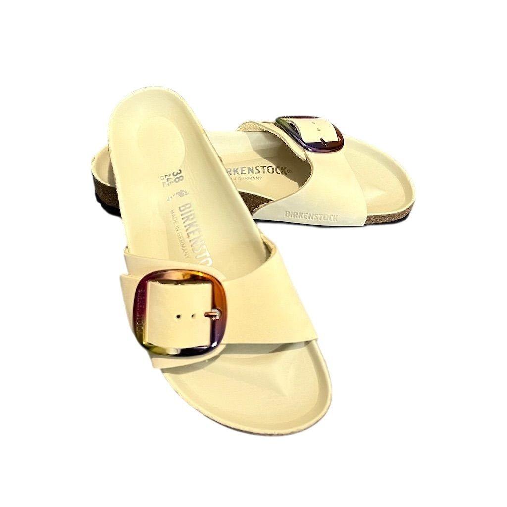 Birkenstock Madrid Big Buckle Women Leather Ecru Sandals 7 Summer Spring Narrow