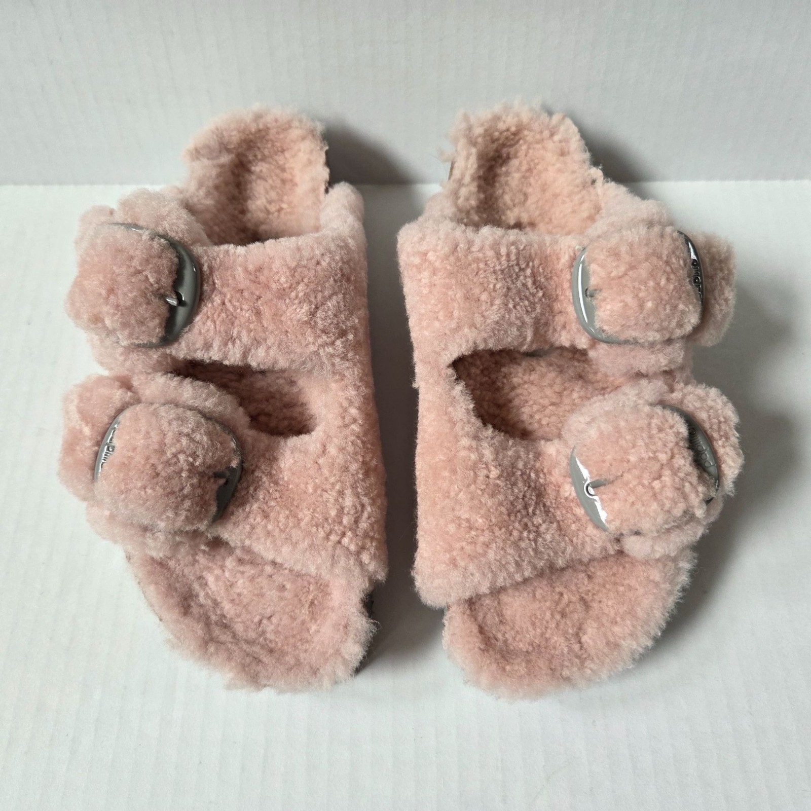 Birkenstock Papillio Sandals Womens 38 7 Pink Arizona Big Buckle Teddy Shearling