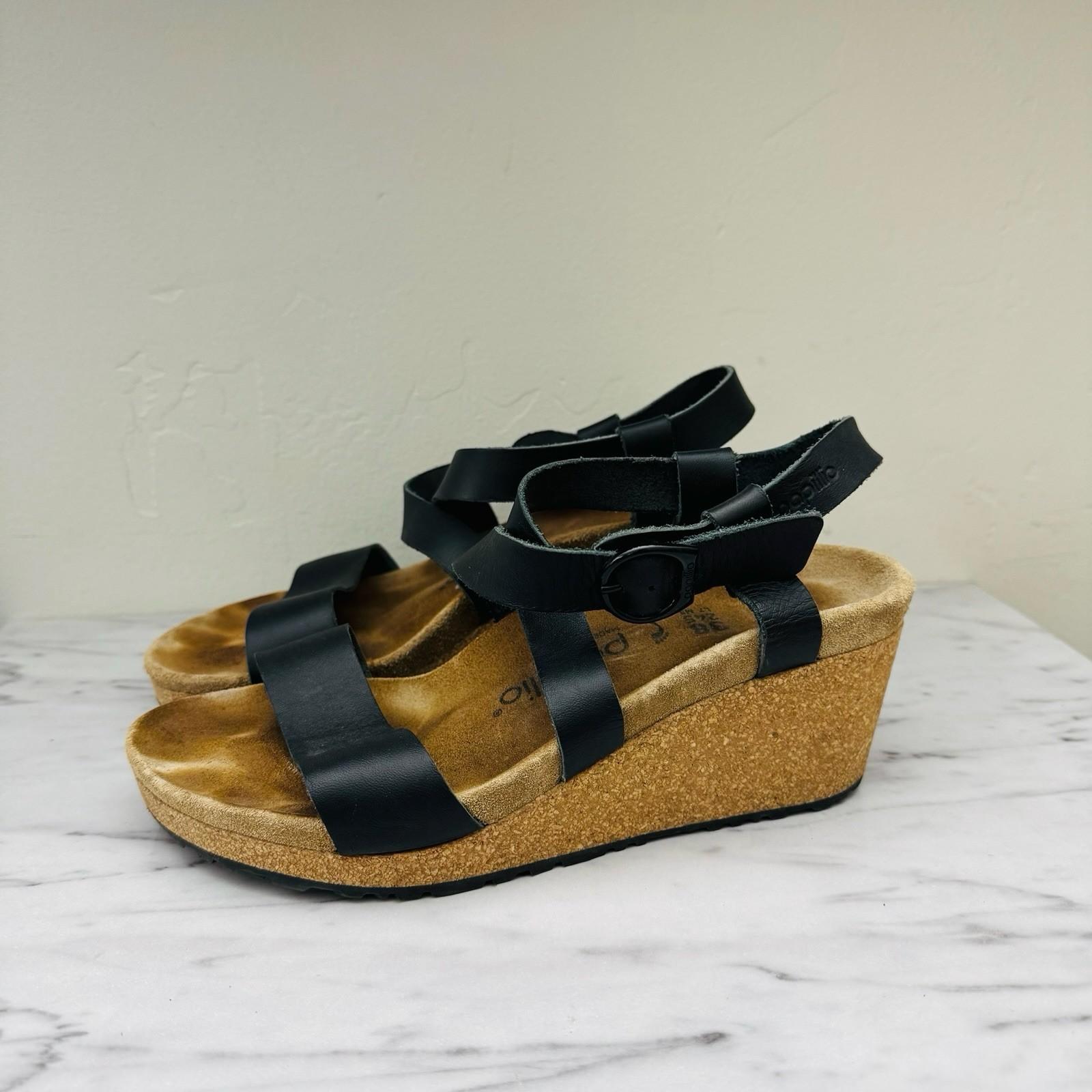 Birkenstock Papillio Sibyl Black Leather Wedge Sandal Women’s Size 7.5