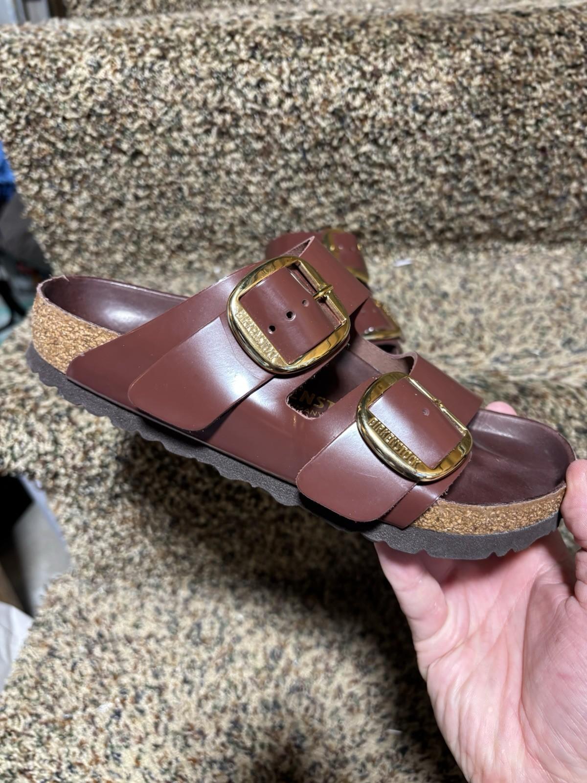 Birkenstock Arizona Brown Birko-Flor Gold Buckle Regular Width