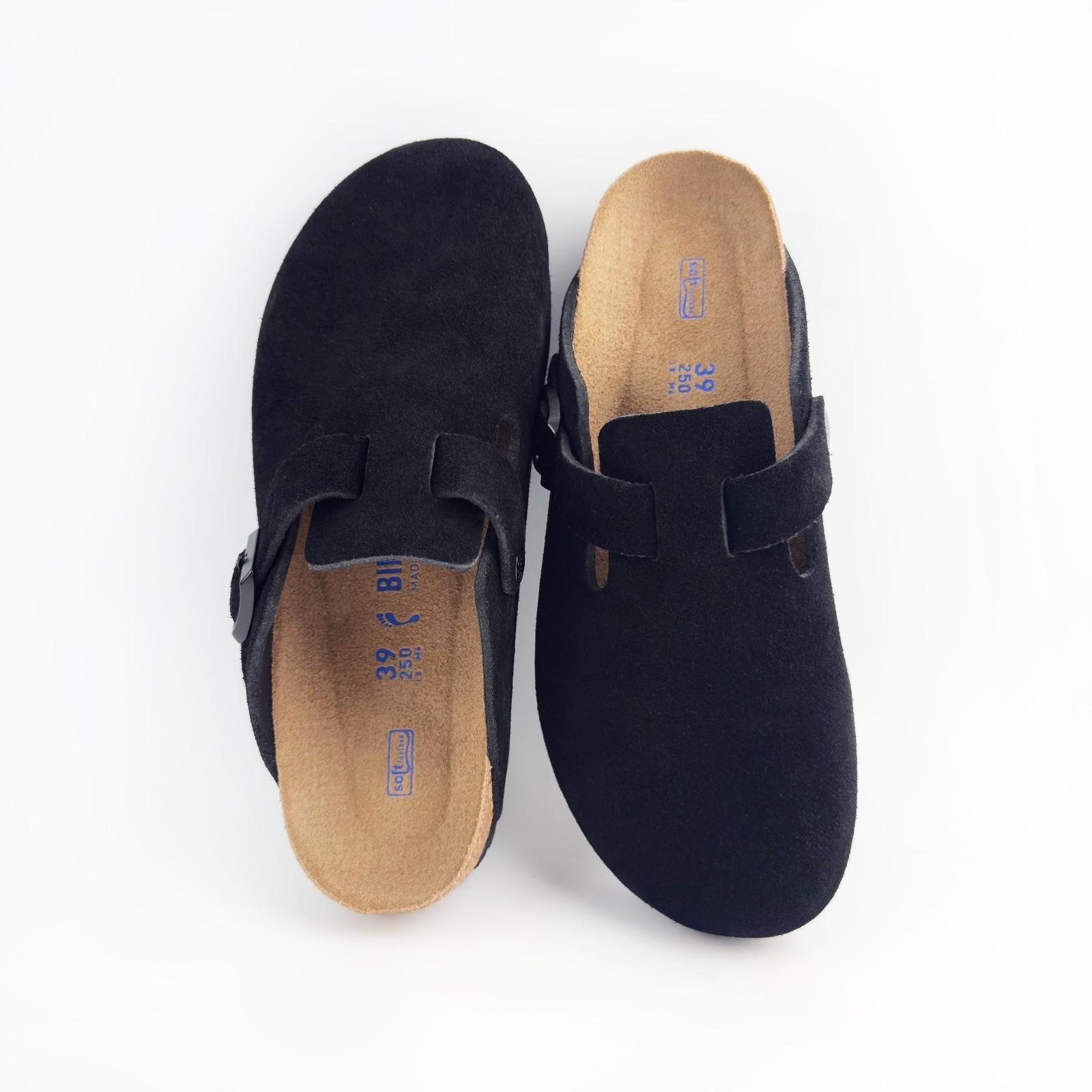 Birkenstock Boston Black Suede Leather Soft Footbed Classic Clogs Women’s Shoes