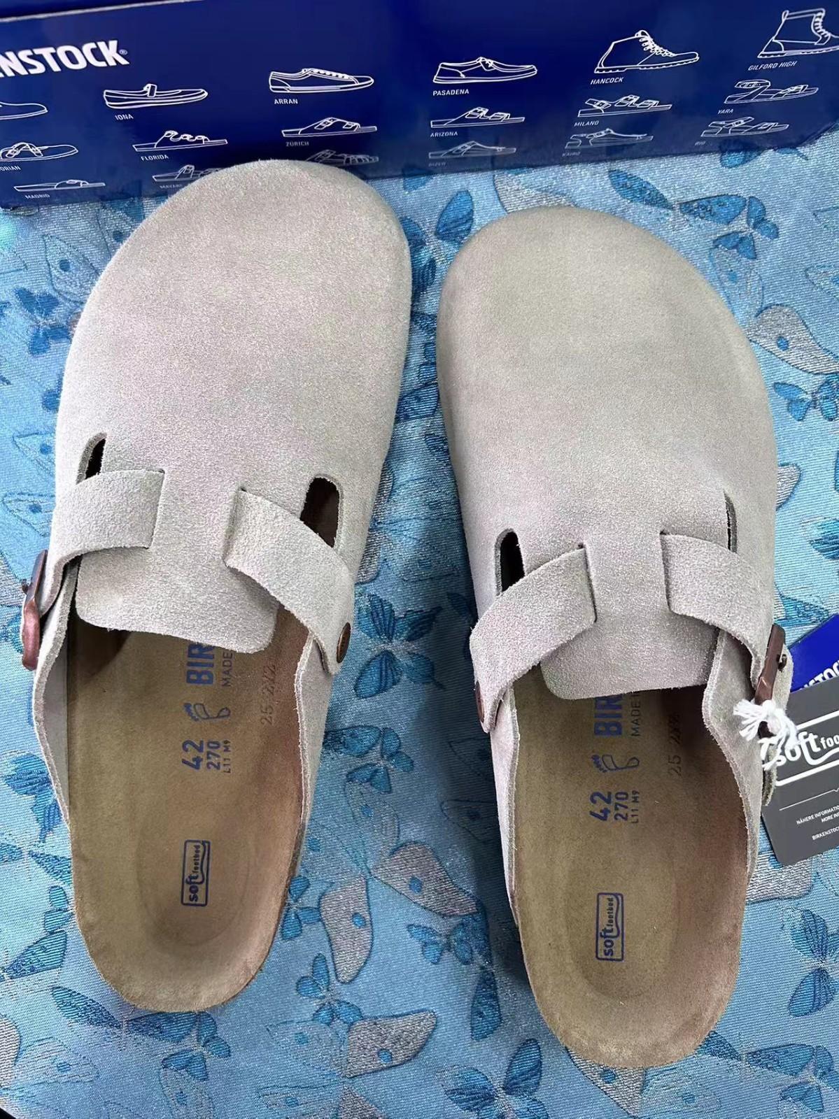 Birkenstock Boston Classic Taupe Suede Leather Unisex Shoes Narrow/Wide EU37-45