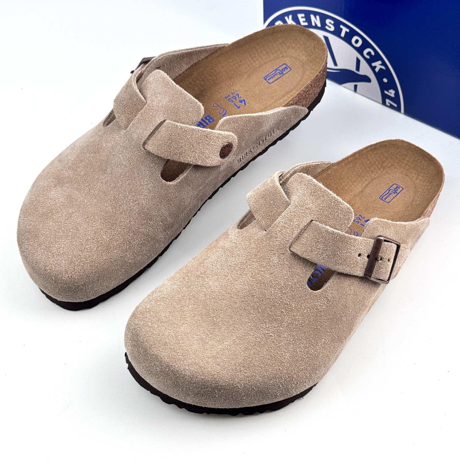 Birkenstock Boston Taupe Suede Leather Soft Footbed Clog Shoes