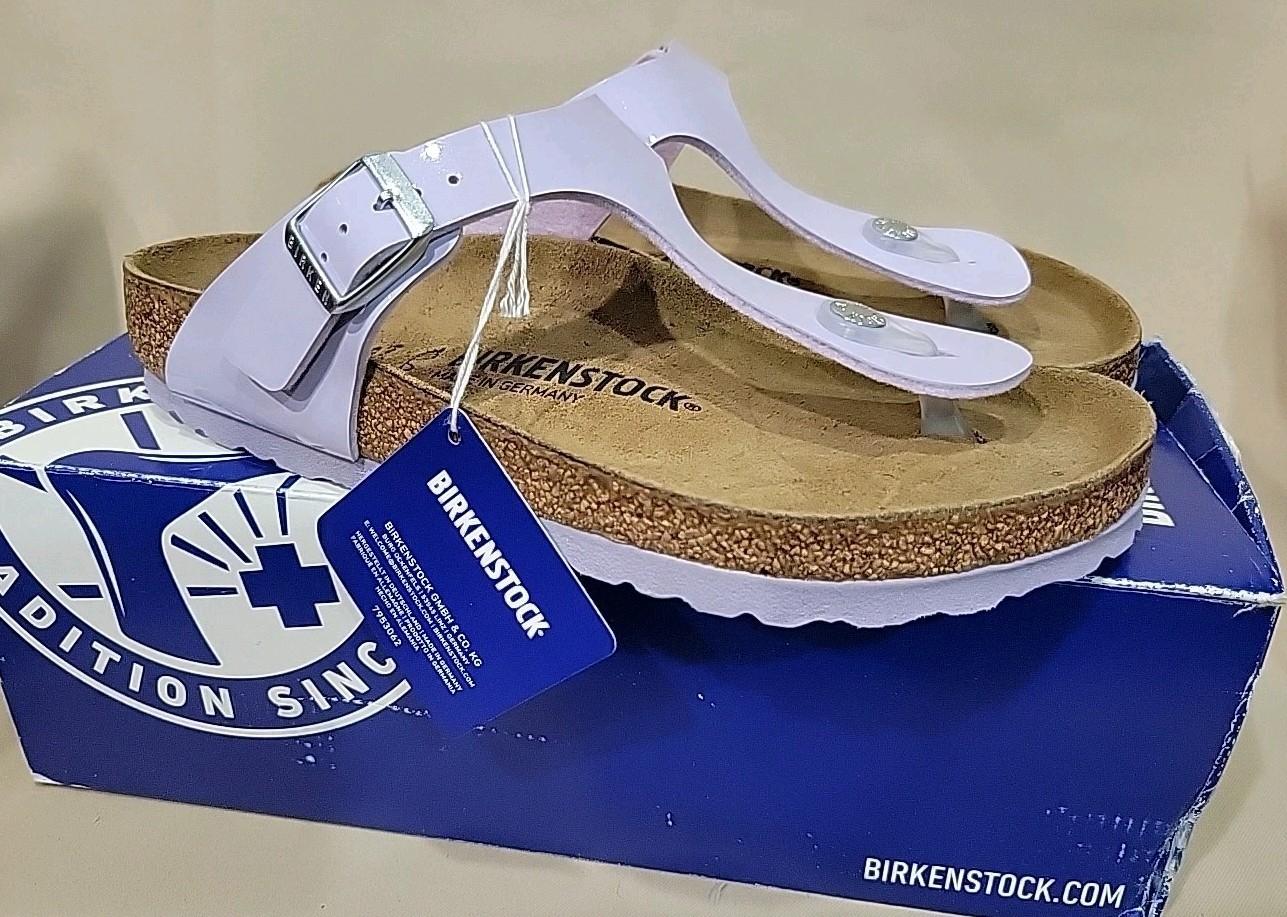Birkenstock Gizeh Purple Fog Patent Sandals Slides Thongs BS Flip Flops New US 6