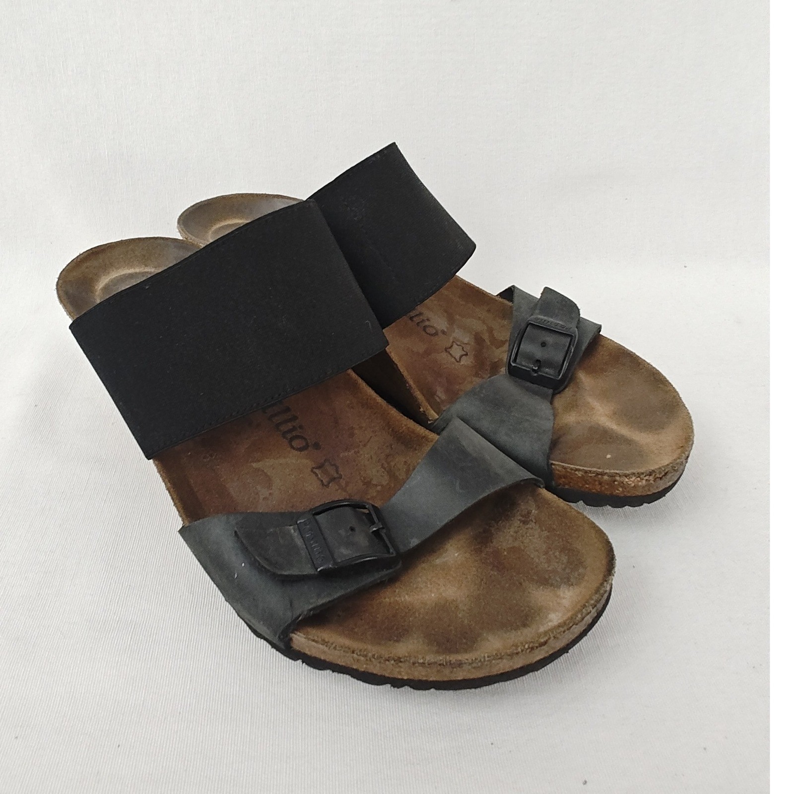Birkenstock Papillio Della Wedge Sandal Stretch Black Strap Leather Buckle EU 39