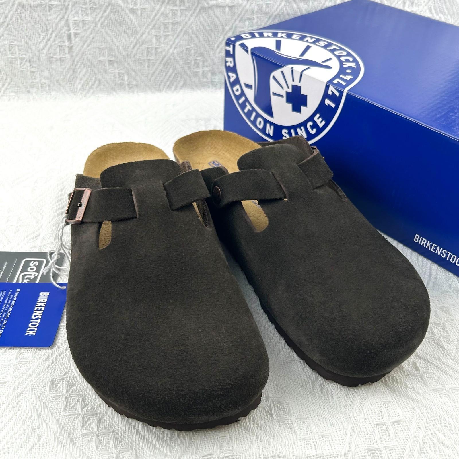 Birkenstock Boston Mocha Suede Leather Soft Footbed Men/Women’s Clog Shoes-6-12