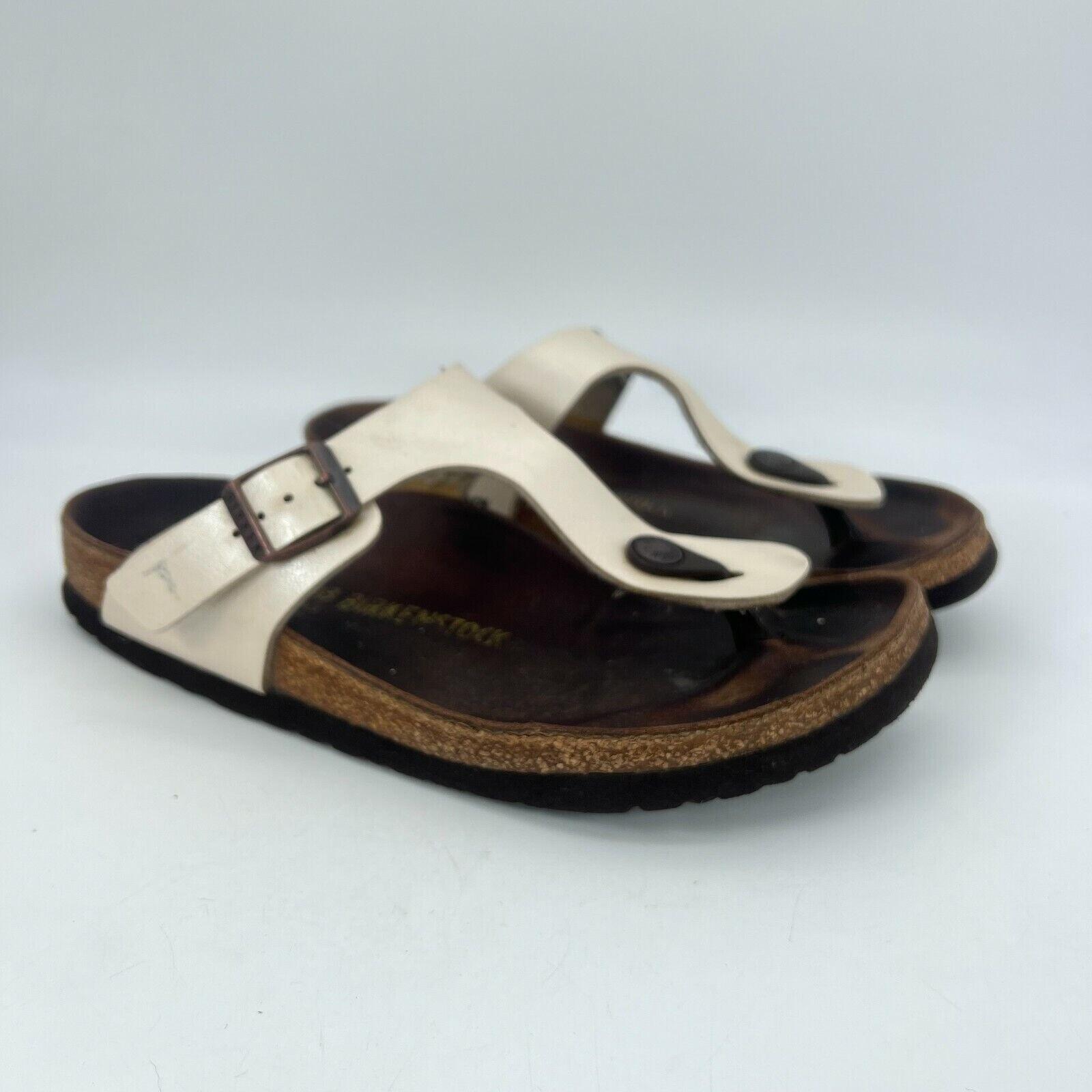 Birkenstock Gizeh Women Size 7 White Birko Flor Leather Thong T Strap Sandal