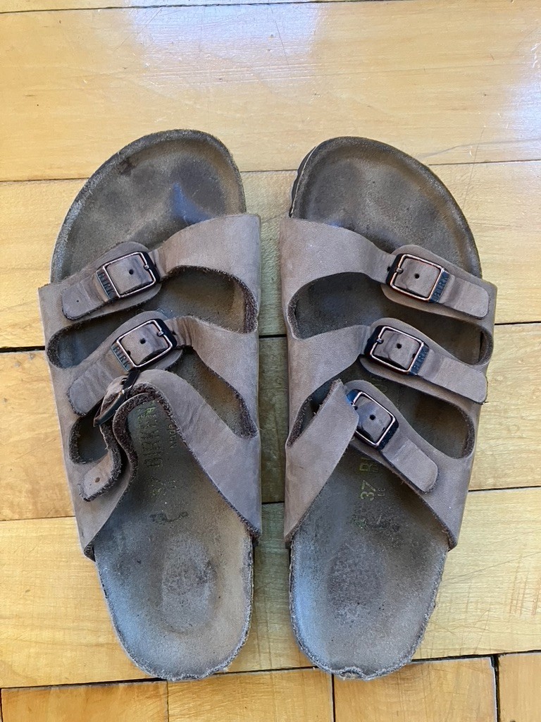 Birkenstock Florida three strap tan leather sandals size 37 narrow