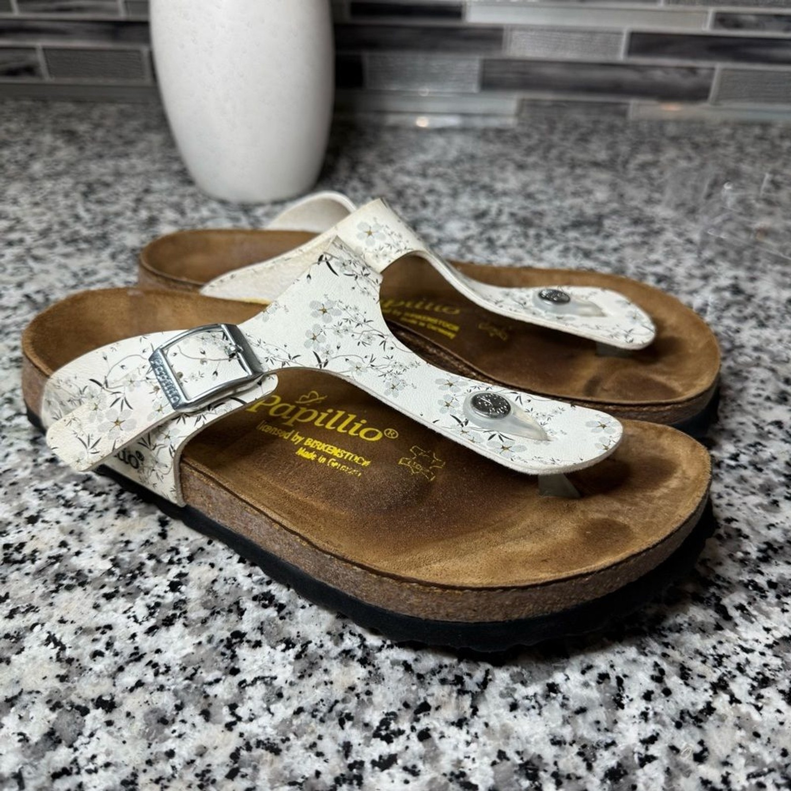 Birkenstock Papillio Sandals Women’s Size 37 White Grey Floral Slides