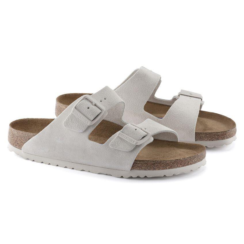 Birkenstock Arizona Soft Footbed Suede Leather Sandals Narrow – Antique White