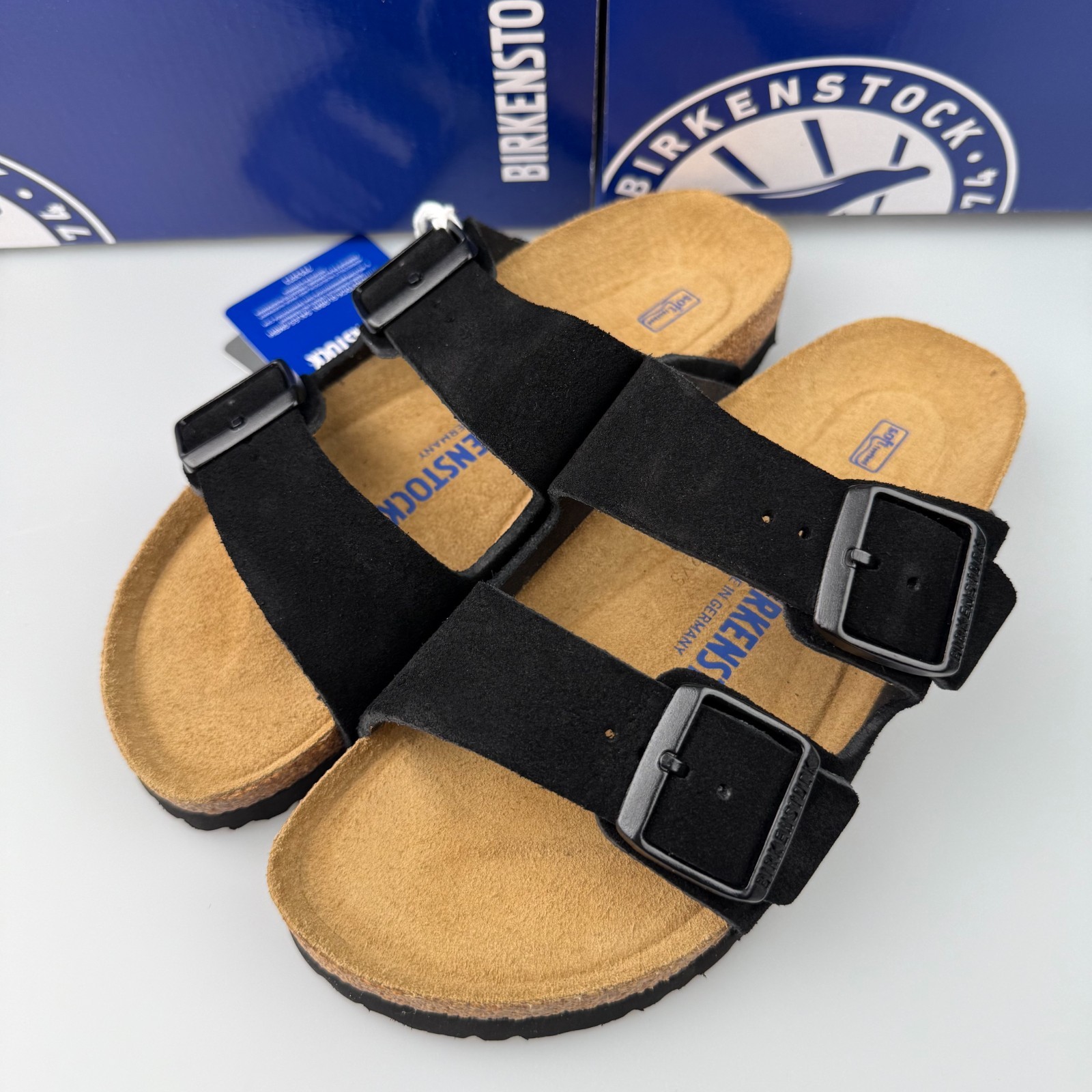 Birkenstock Arizona Soft Footbed Suede Leather Sandals – Black