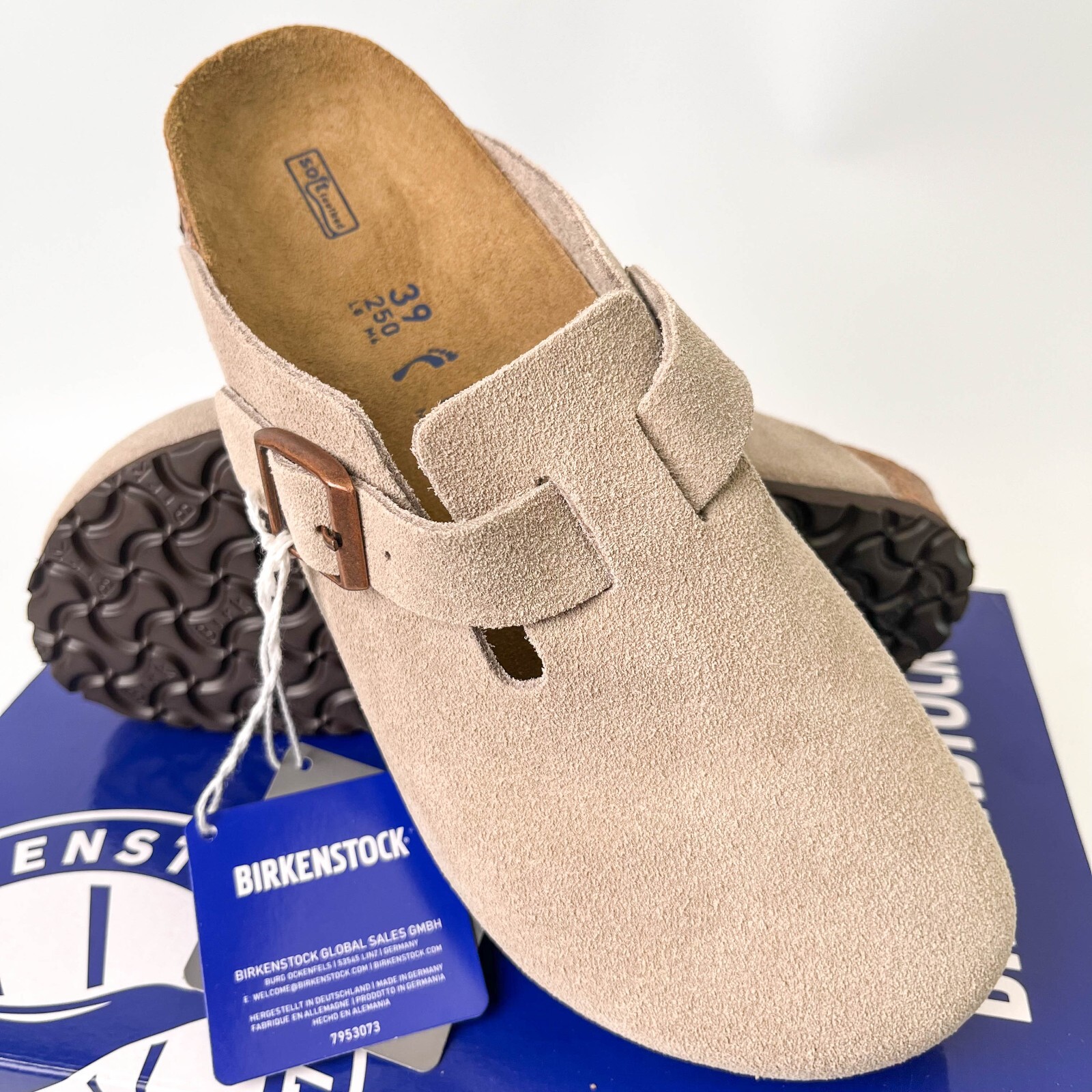 Birkenstock Boston Soft Footbed Suede Leather Color Taupe Clog Shoes – New
