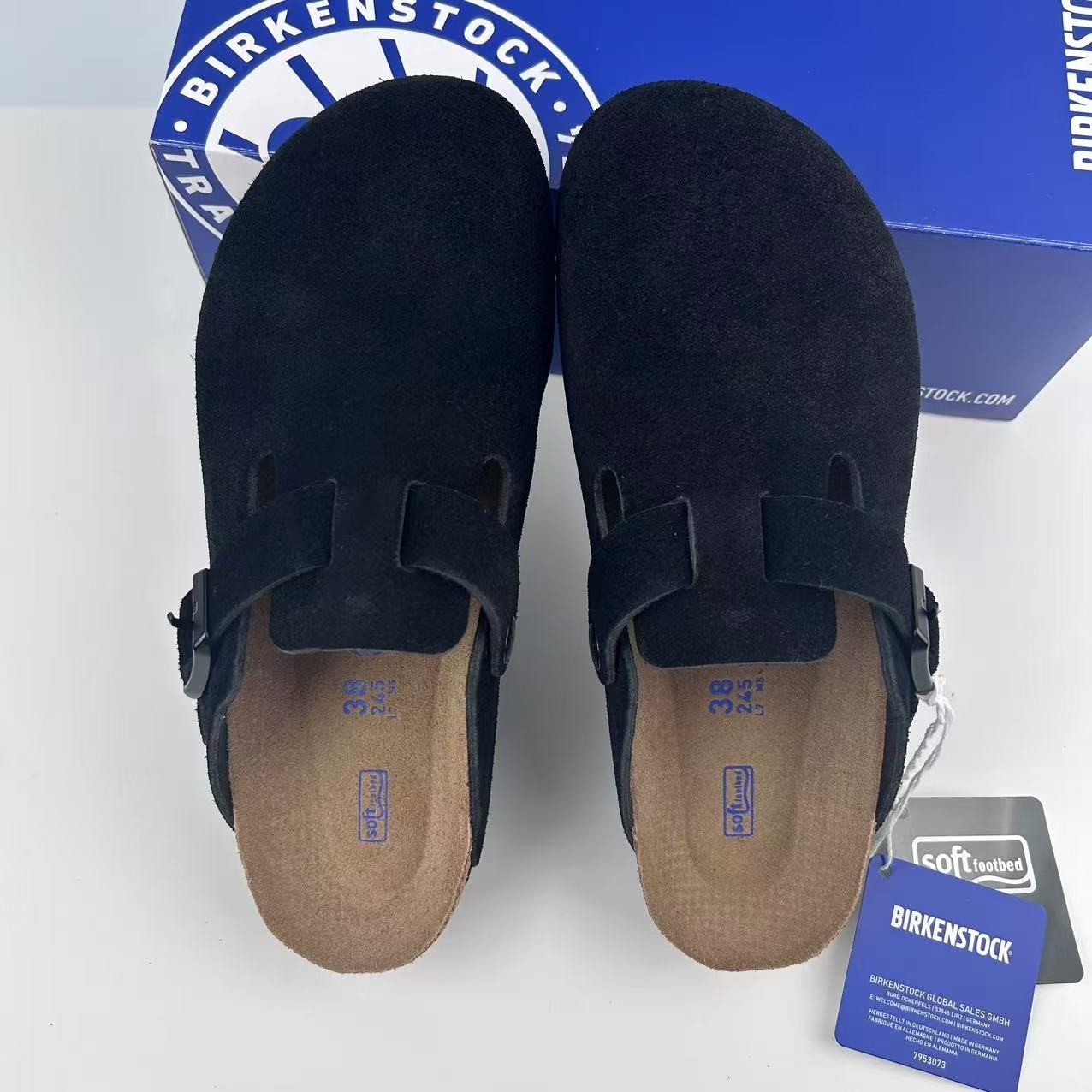 Birkenstock Boston Black Suede Leather Soft Footbed Unisex Clog Shoes EU 37-45