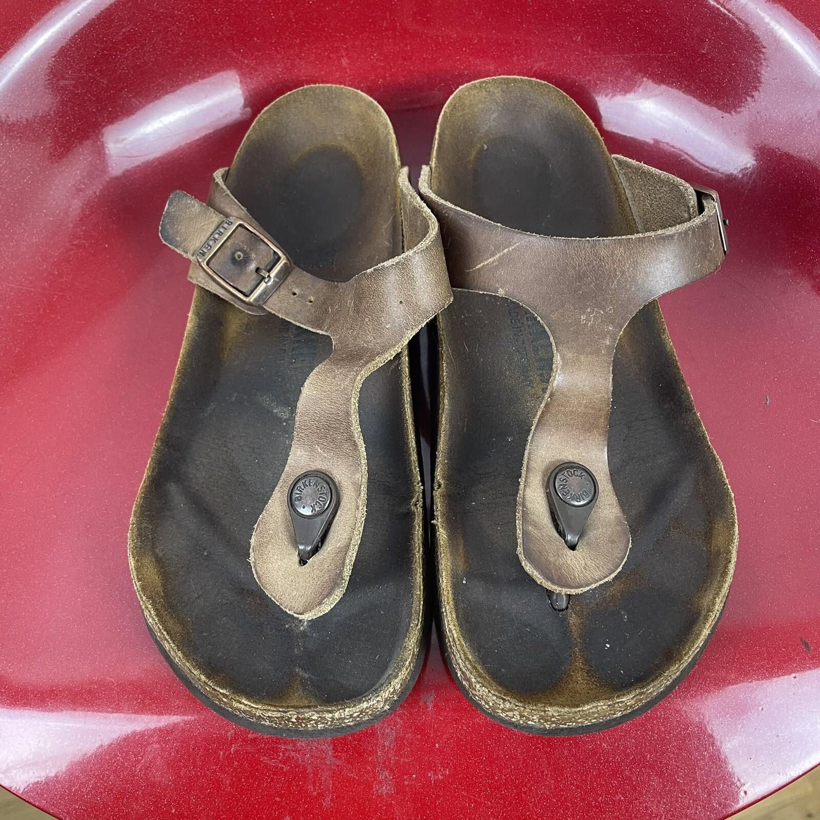 Birkenstock Gizeh Womens T-Strap Sandals Leather 38 Brown Buckle Beach Vacation